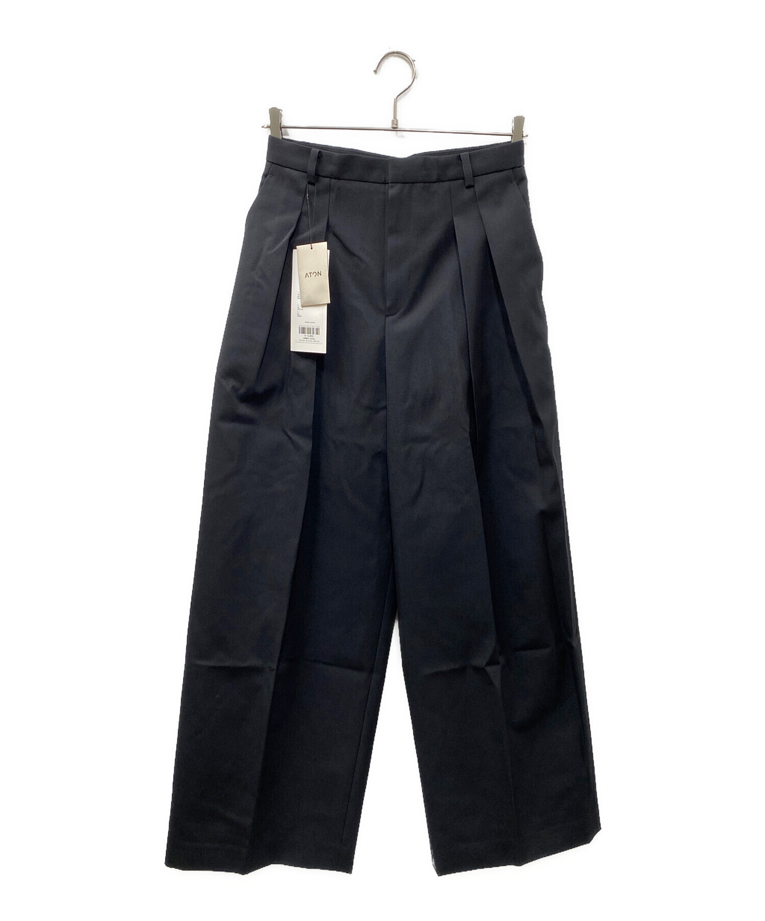 ATON ワイドスラックス　02 中古・古着通販】ATON (エイトン) タックワイドスラックス ブラック