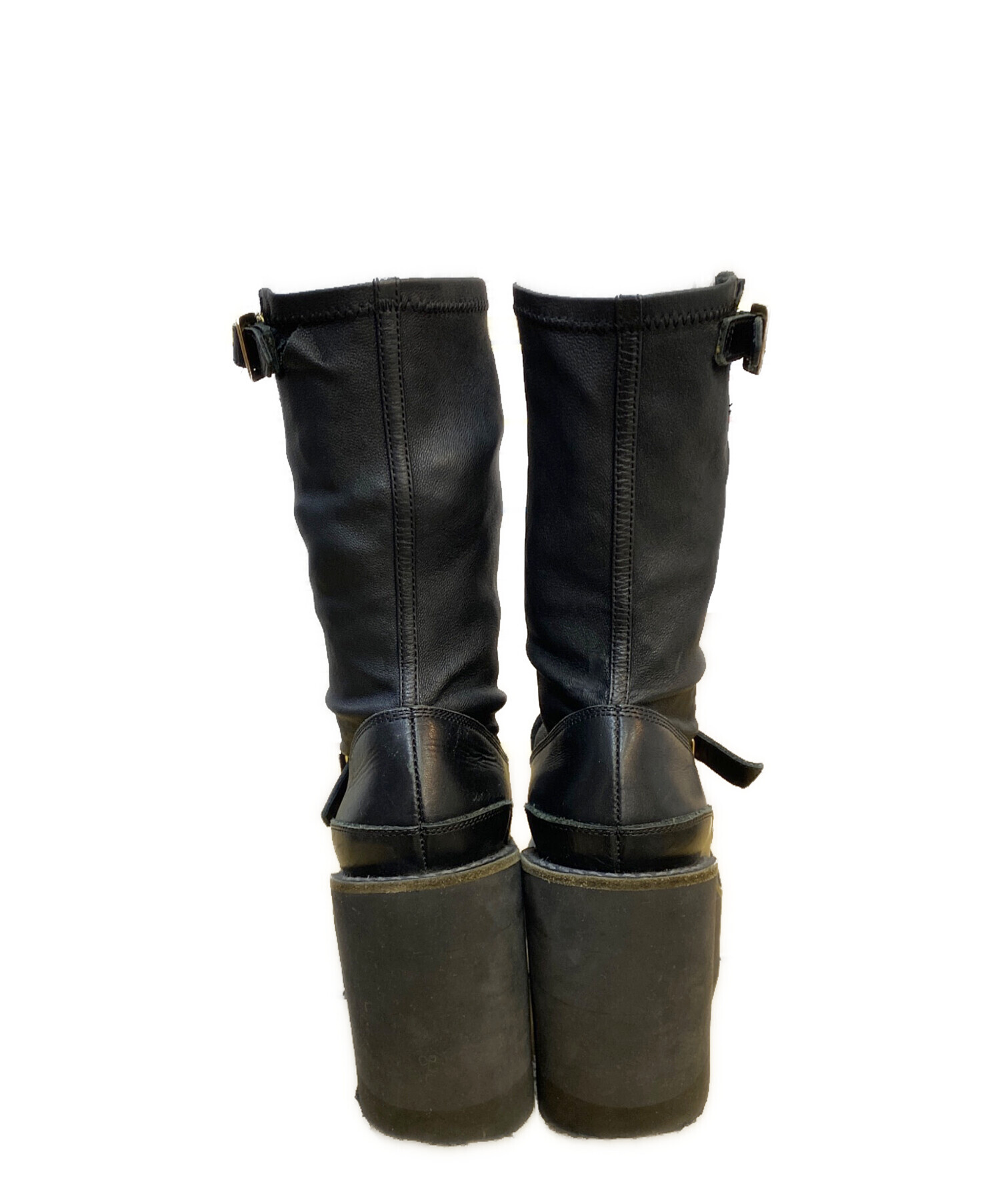 【ほぼ未使用】sacai ニット チェック ヒールブーツ〈定価97,900円〉 中古・古着通販】sacai (サカイ) モンクストラップハイヒールブーツ