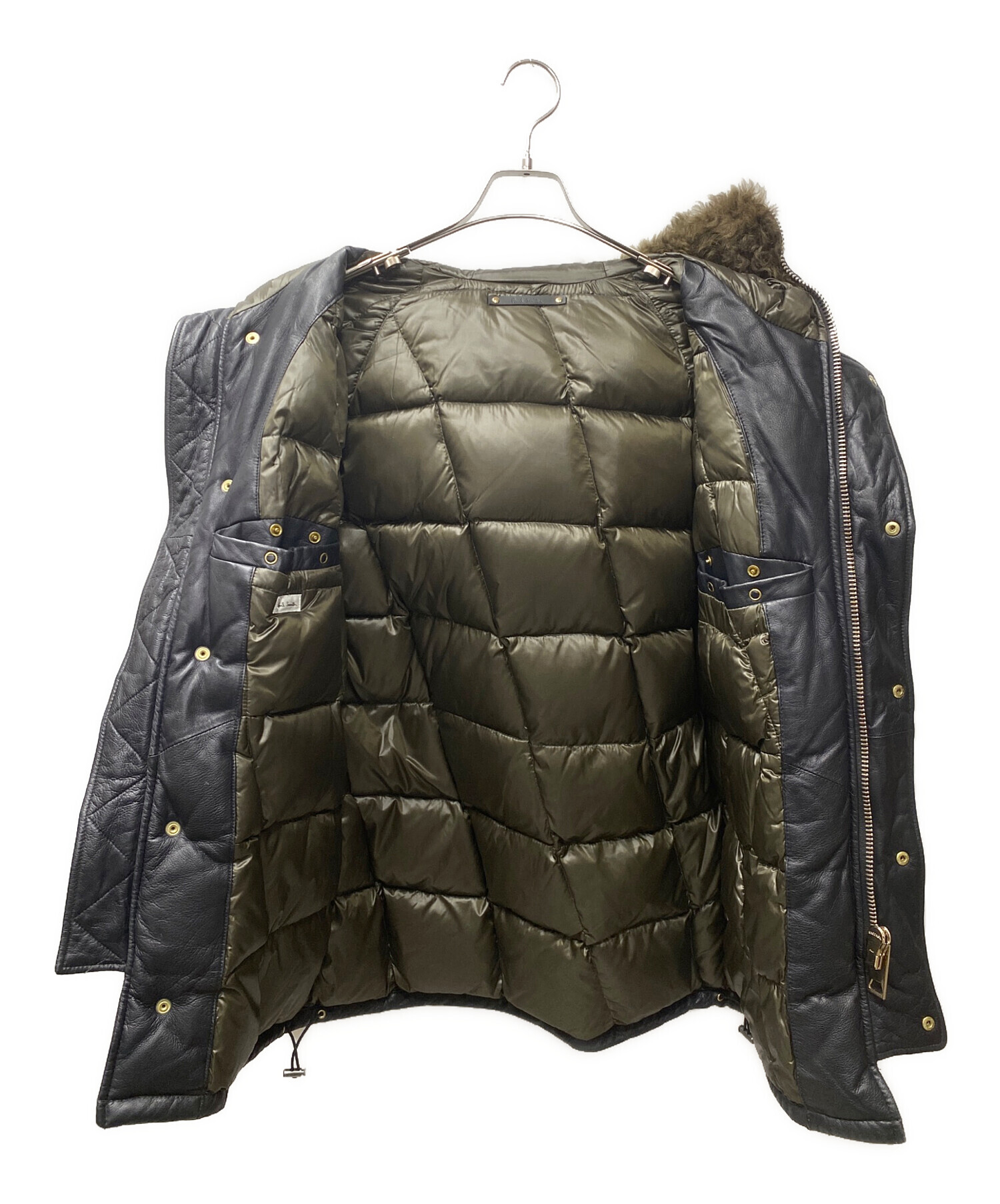 希少 PS Paul Smith ラムレザー モッズコート ダークグリーン 中綿入り 