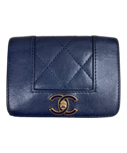 中古・古着通販】CHANEL (シャネル) マドモアゼル3つ折り財布 ネイビー 