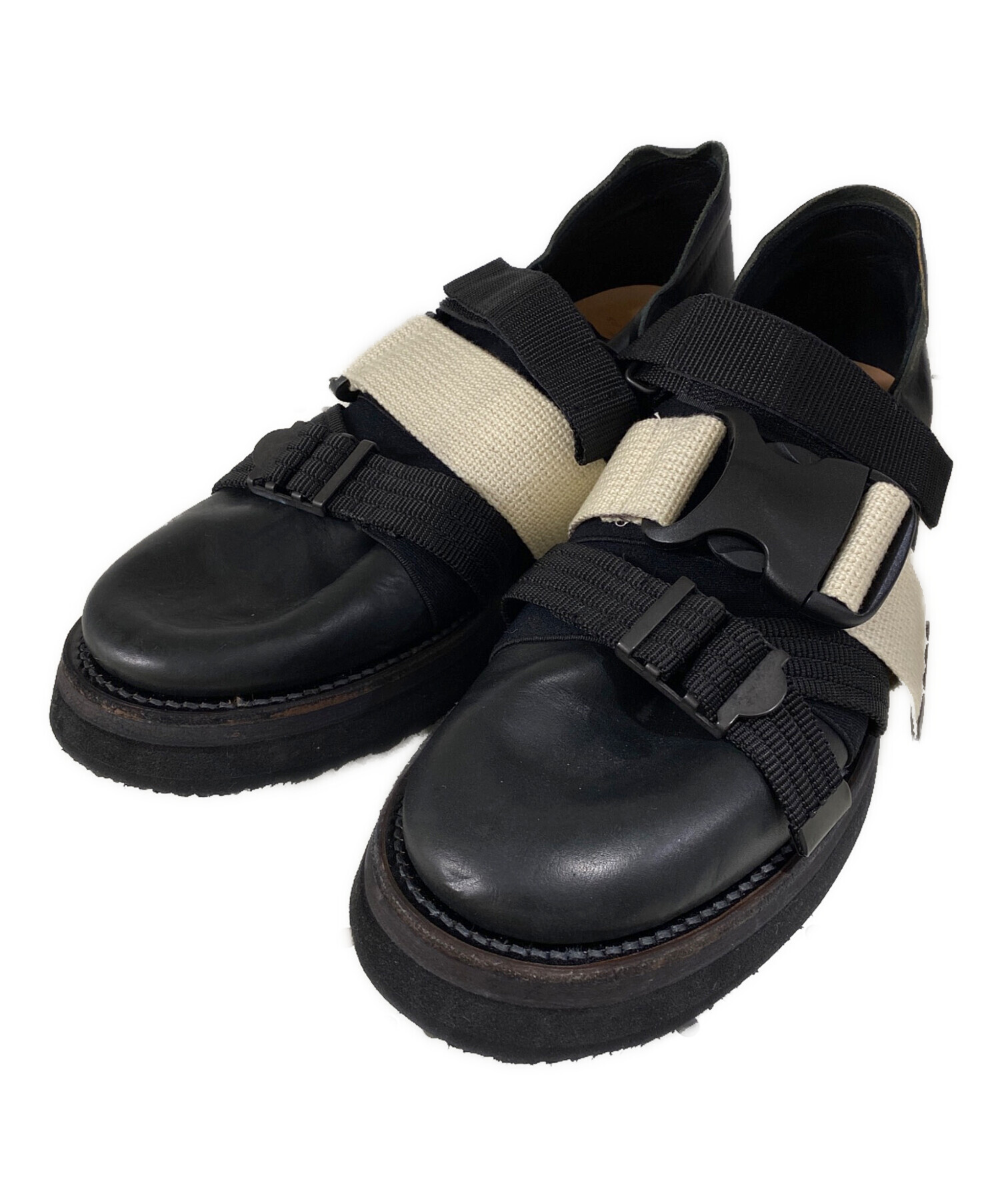 THE VIRIDI-ANNE ブラックレザーサンダルヴィリジアン