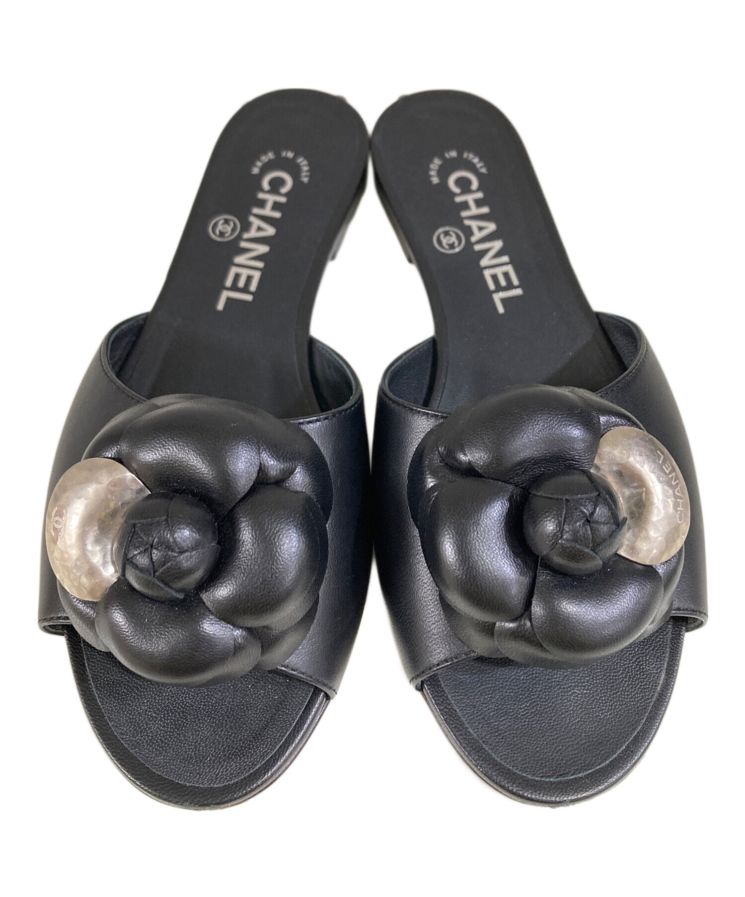 CHANEL シャネル サンダル ブラック 黒 カメリア 靴 ヒール5cm サイズ