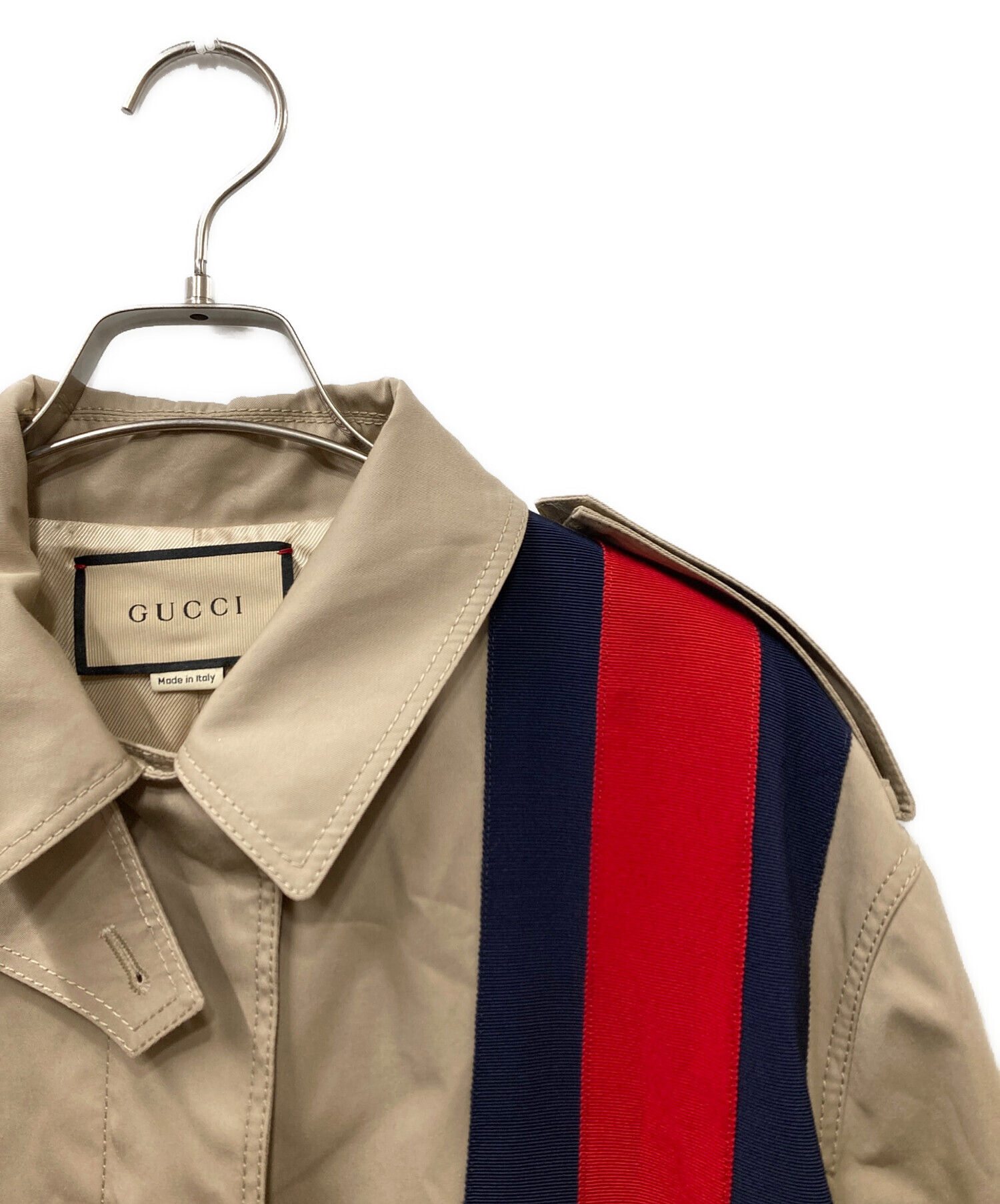 中古・古着通販】GUCCI (グッチ) ウェブストライプステンカラーコート 中古・古着通販】GUCCI (グッチ) ウェブストライプステンカラーコート