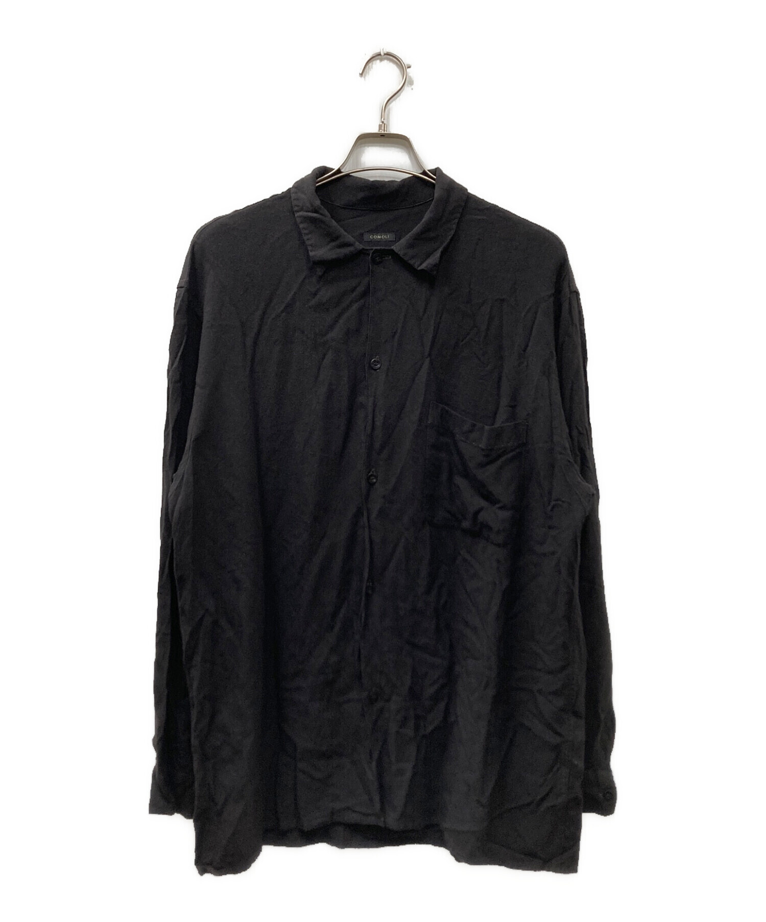 COMOLI 19ss レーヨン オープンカラーシャツ ブラック サイズ4 COMOLI