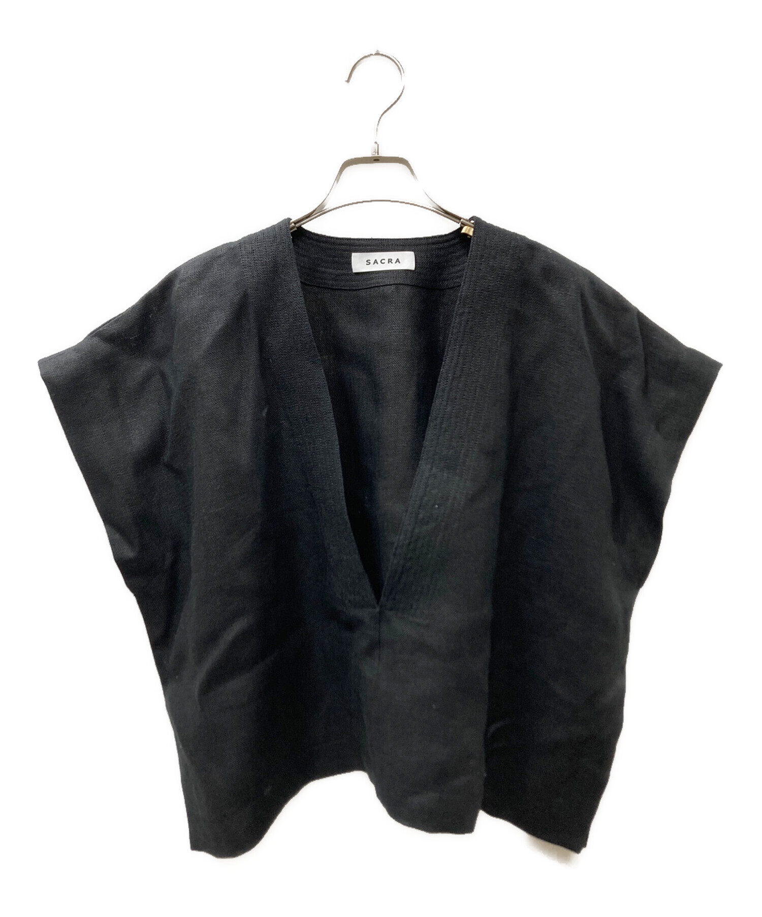 中古・古着通販】SACRA (サクラ) RUSTIC LINEN TOP ブラック サイズ:38 