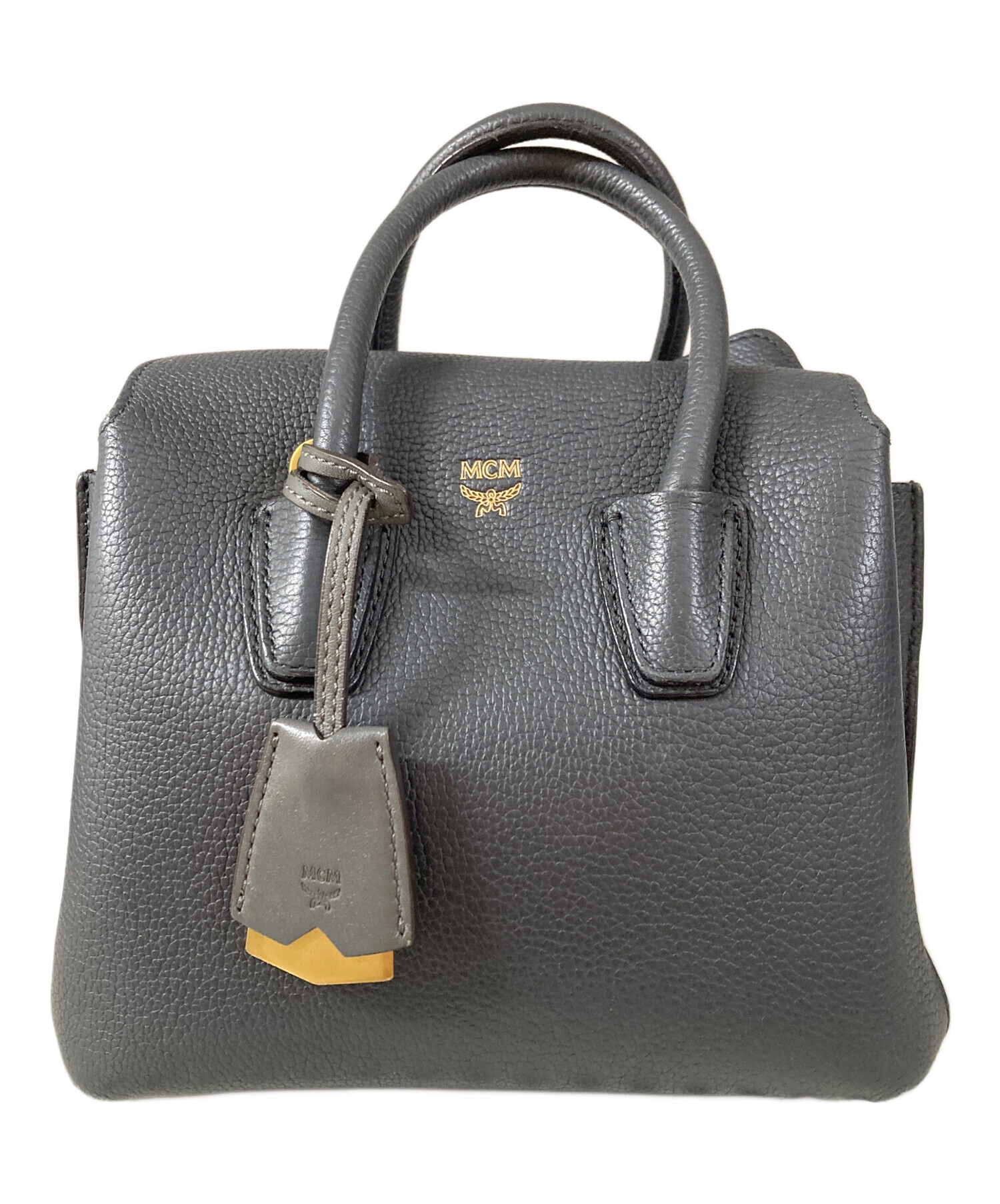中古・古着通販】MCM (エムシーエム) レザーミニハンドバッグ グレー 