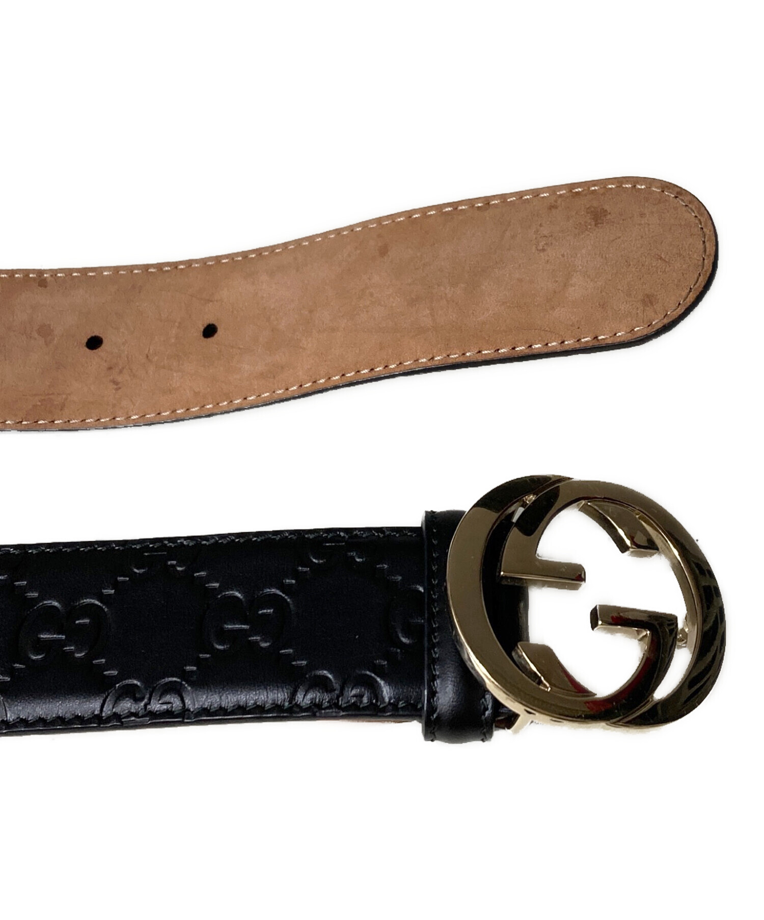中古・古着通販】GUCCI (グッチ) GバックルGGレザーベルト ブラック 