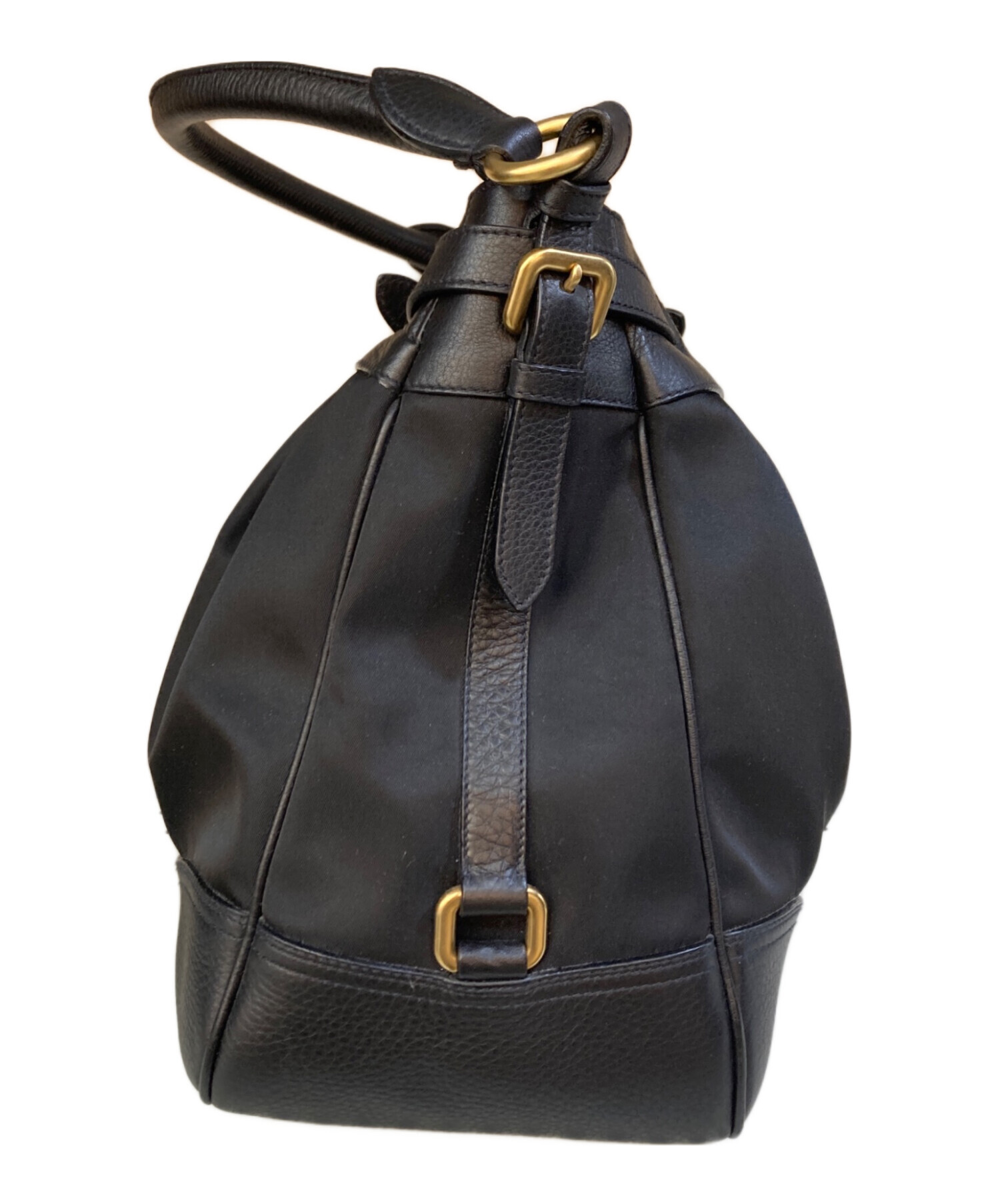 プラダ PRADA ショルダーバッグ ナイロン レザー 切替 ワンカラー 黒 