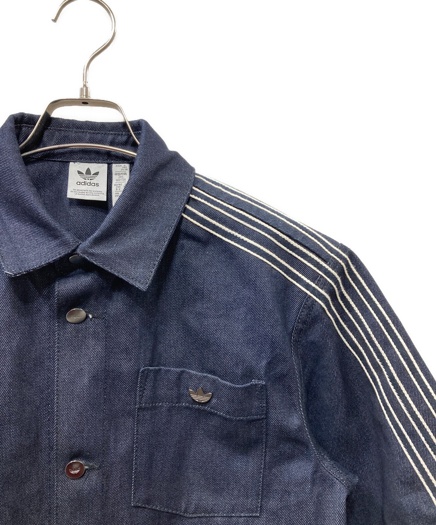 中古・古着通販】adidas (アディダス) デニム半袖シャツ ネイビー