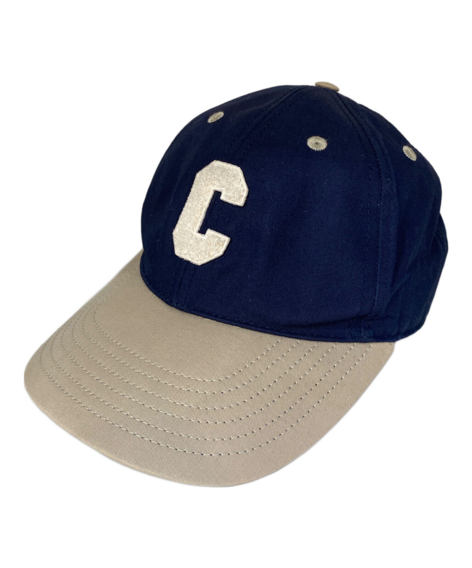 CELINE カレッジ ベースボールキャップ コットン ネイビー ベージュ M CELINE カレッジ ベースボールキャップ コットン ネイビー ベージュ M