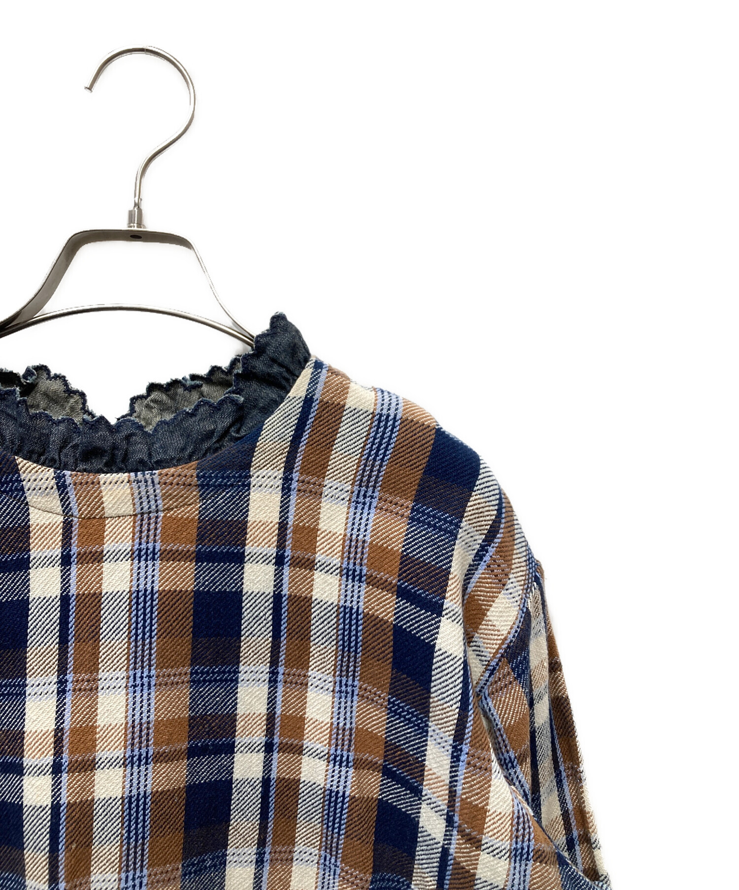45R 藍ざっくりネルのフリルTシャツ（長袖） 45R 藍ざっくりネルのフリルTシャツ（長袖） 45R 藍ざっくりネルの