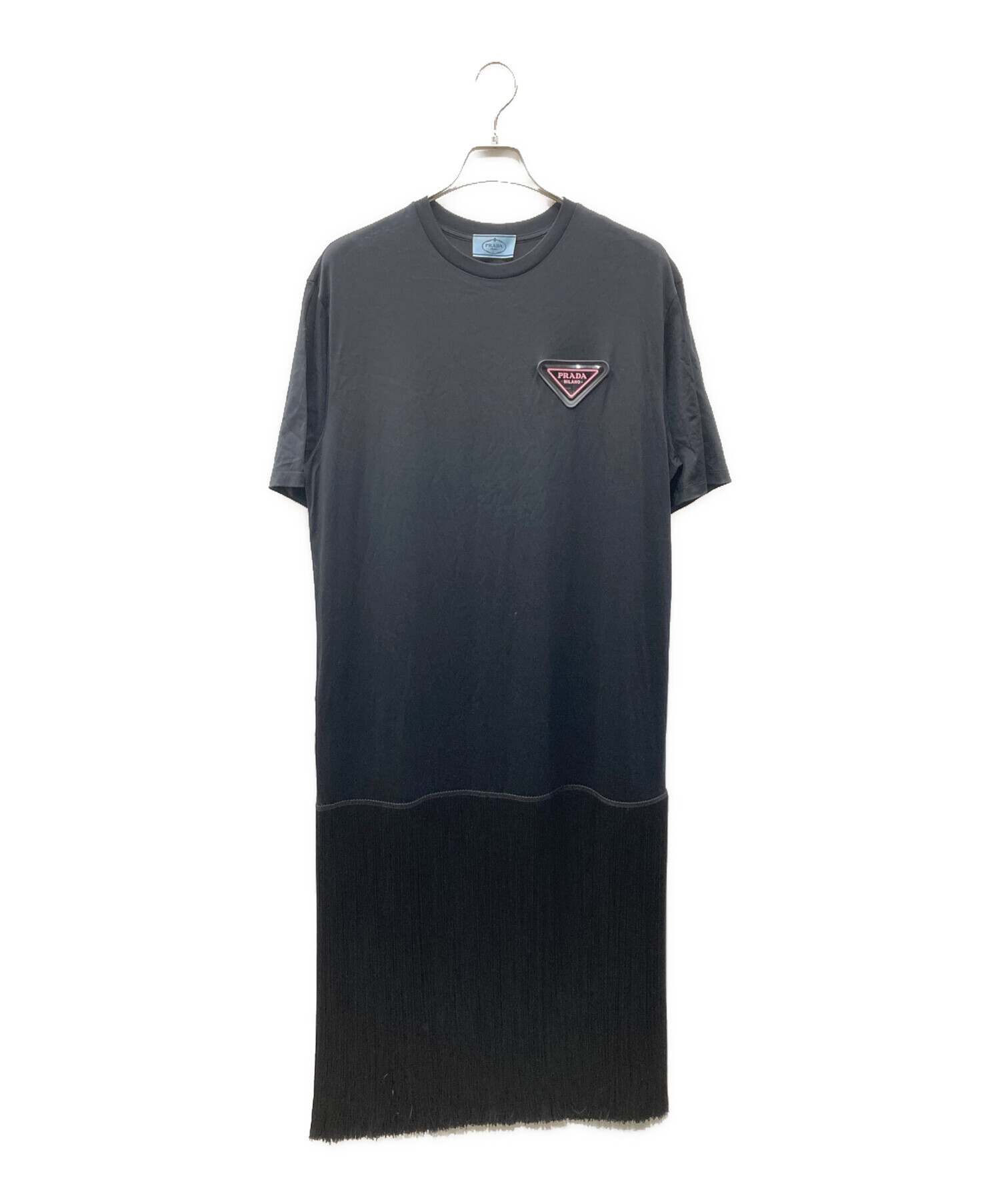 美品 PRADA プラダ シルク シフォン ロゴ Tシャツ ワンピース フリル