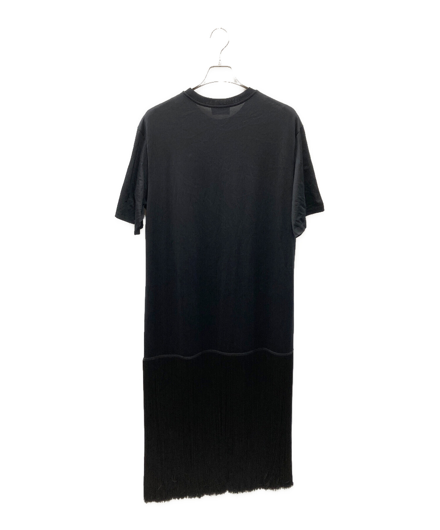 中古・古着通販】PRADA (プラダ) フリンジ切替半袖ワンピース ブラック