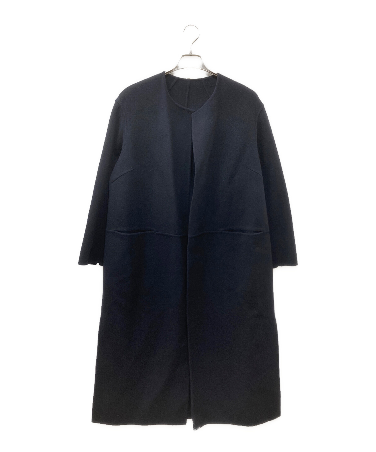 【美品】ミューズドゥドゥーズィエムクラス ノーカラー ロングコート ネイビー 中古・古着通販】MUSE de Deuxieme Classe (ミューズ ドゥーズィエム