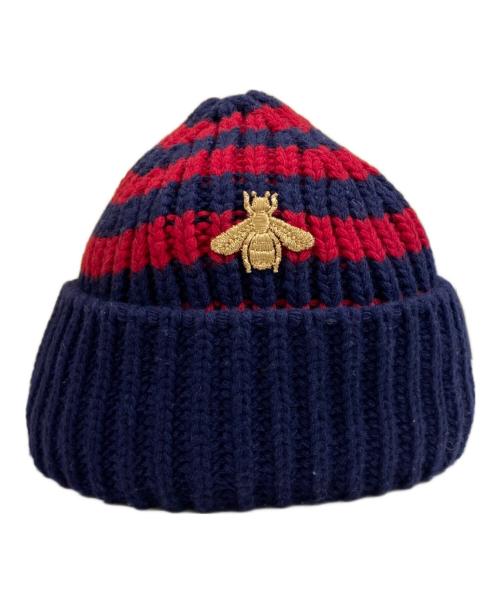中古・古着通販】GUCCI (グッチ) ビー刺繍ニット帽 ネイビー×レッド