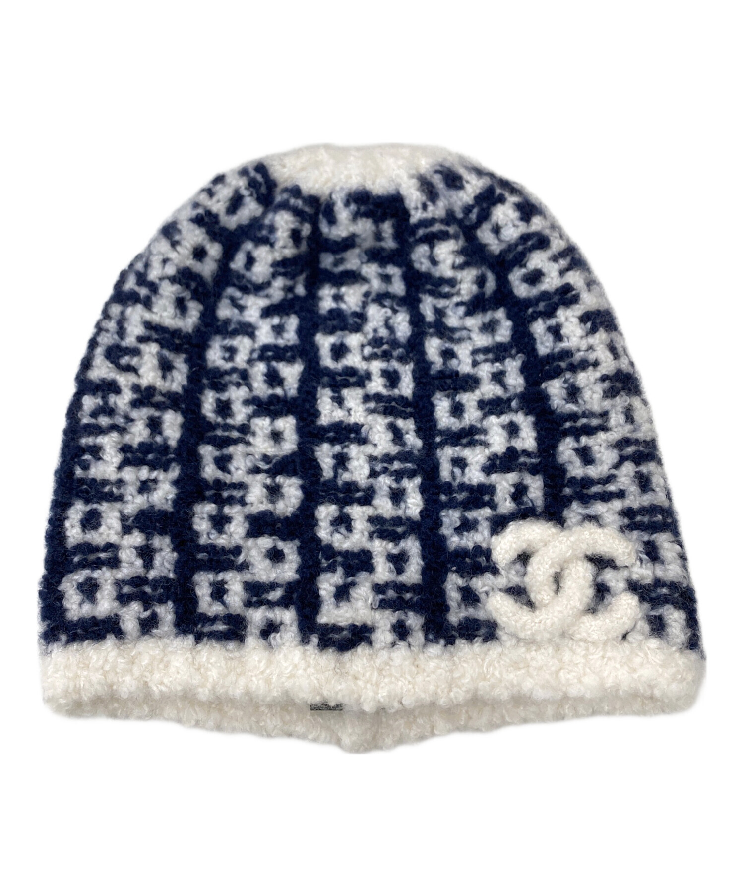 CHANEL カシミヤ ニット帽 25 中古・古着通販】CHANEL (シャネル) カシミヤシルクニット帽 ネイビー