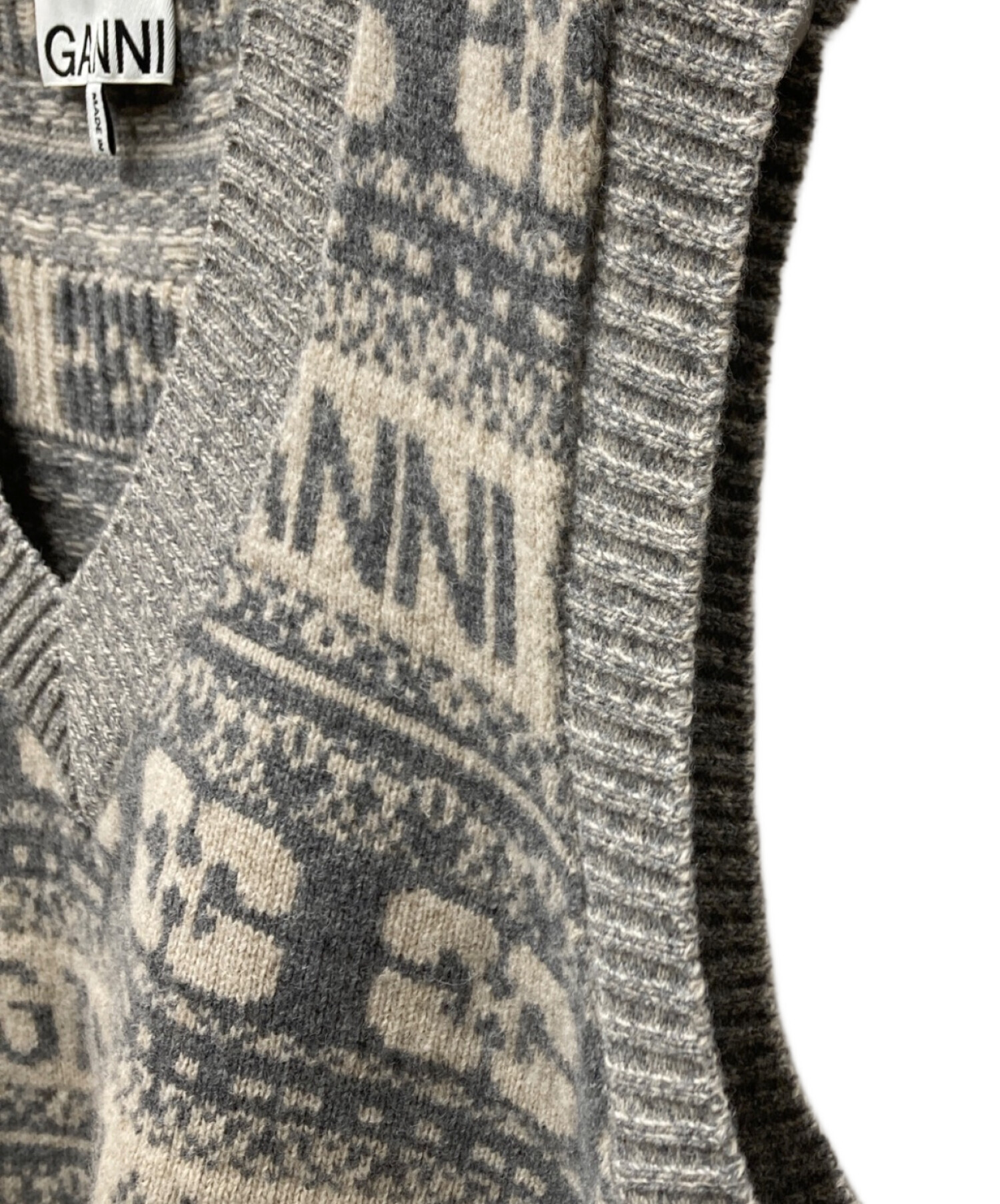 中古・古着通販】Ganni (ガニー) ロゴウールミックスベスト グレー