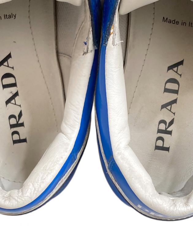 PRADA ホワイト/ブルー スニーカー 中古・古着通販】PRADA (プラダ) ダウンタウン ナッパレザー