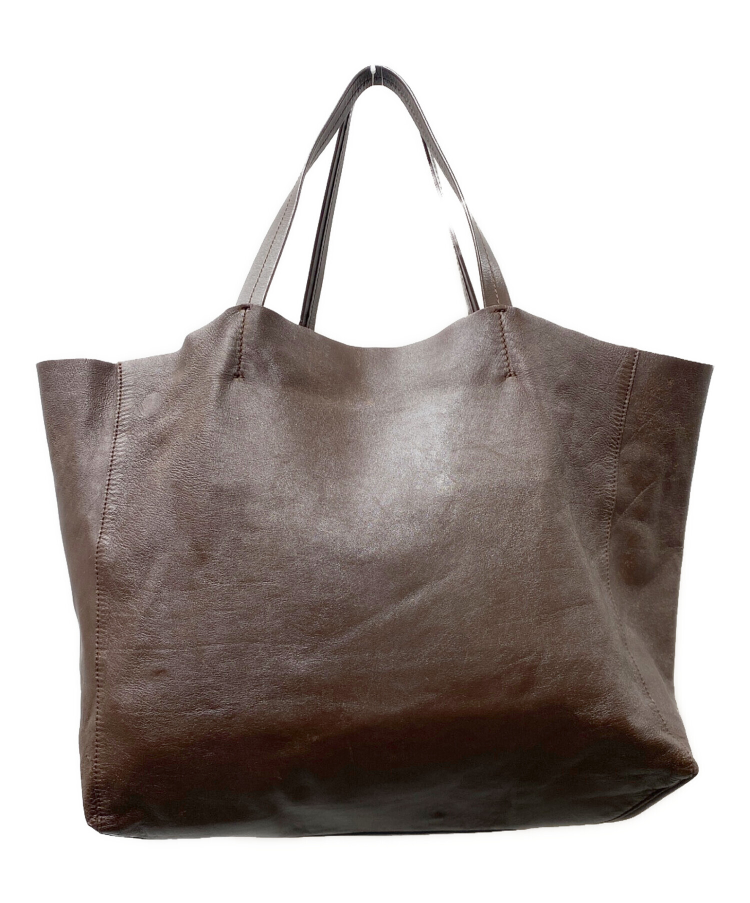 CELINE ブラウンレザートートバッグ 中古・古着通販】CELINE (セリーヌ) レザートートバッグ ブラウン