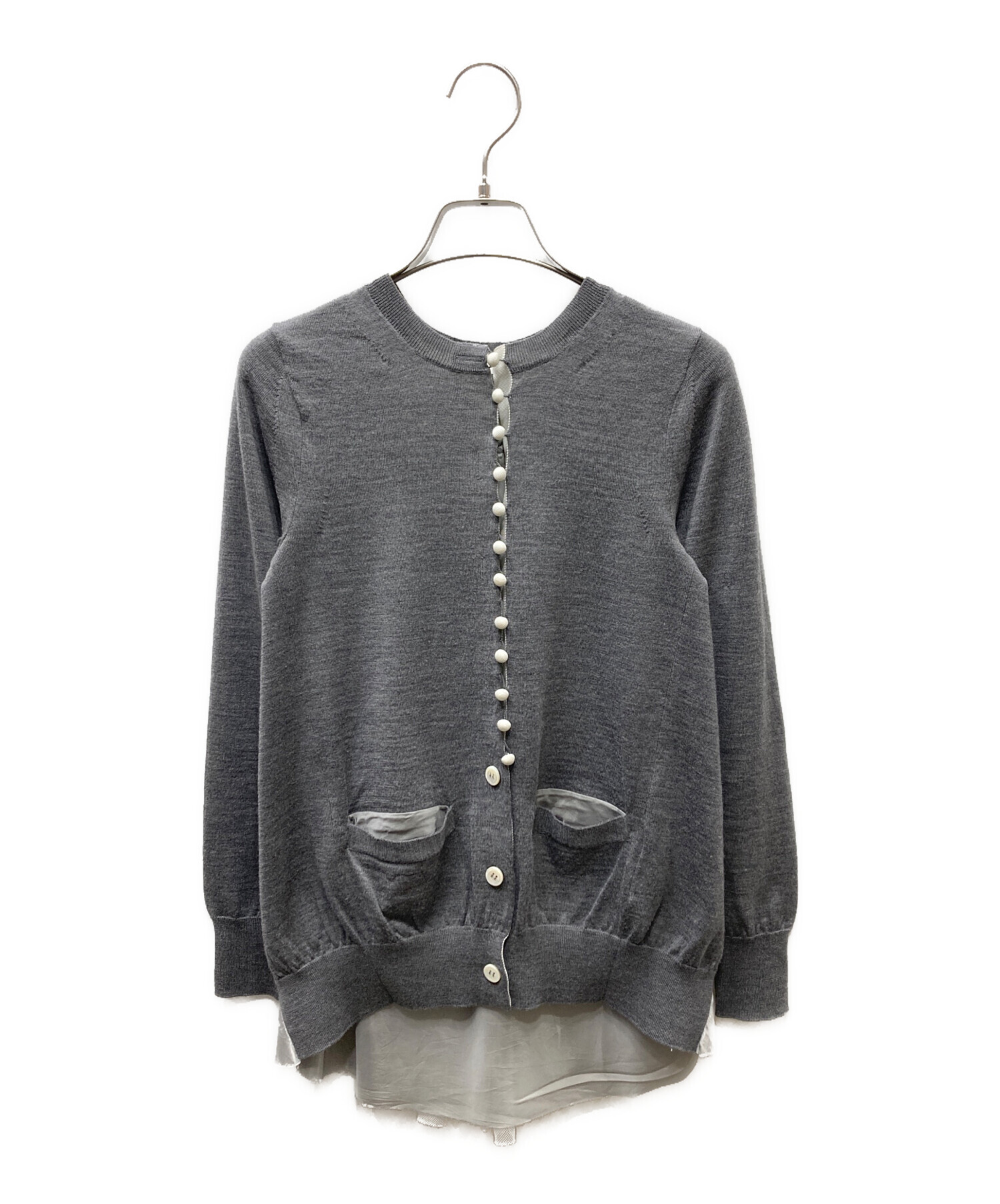 sacai サカイ カーディガン S グレー 【古着】【中古】【送料無料】 中古・古着通販】sacai (サカイ) ニット切替カーディガン グレー