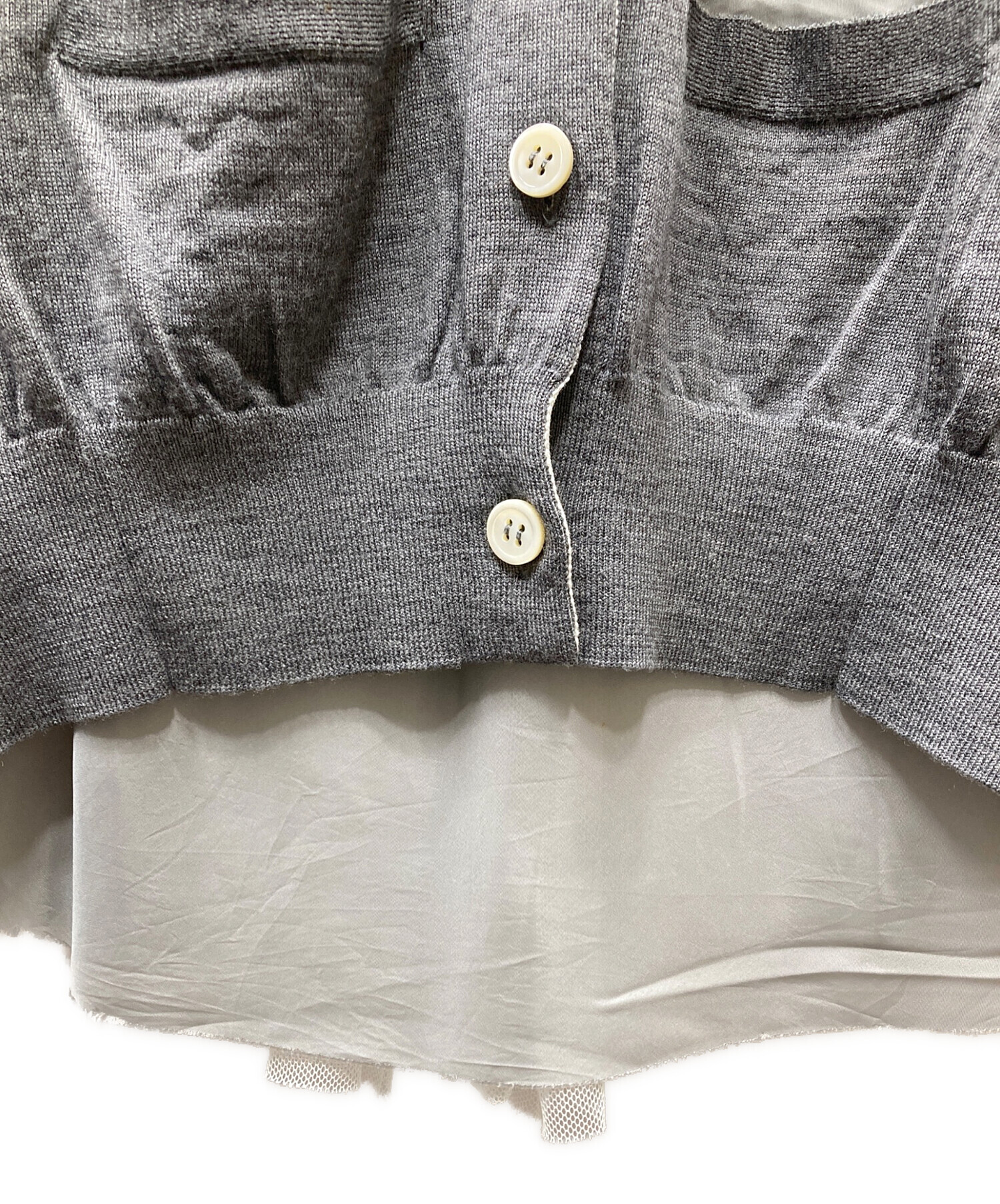 sacai グレーカーディガン size2 コットン100% 中古・古着通販】sacai (サカイ) バック切替クルーネックカーディガン