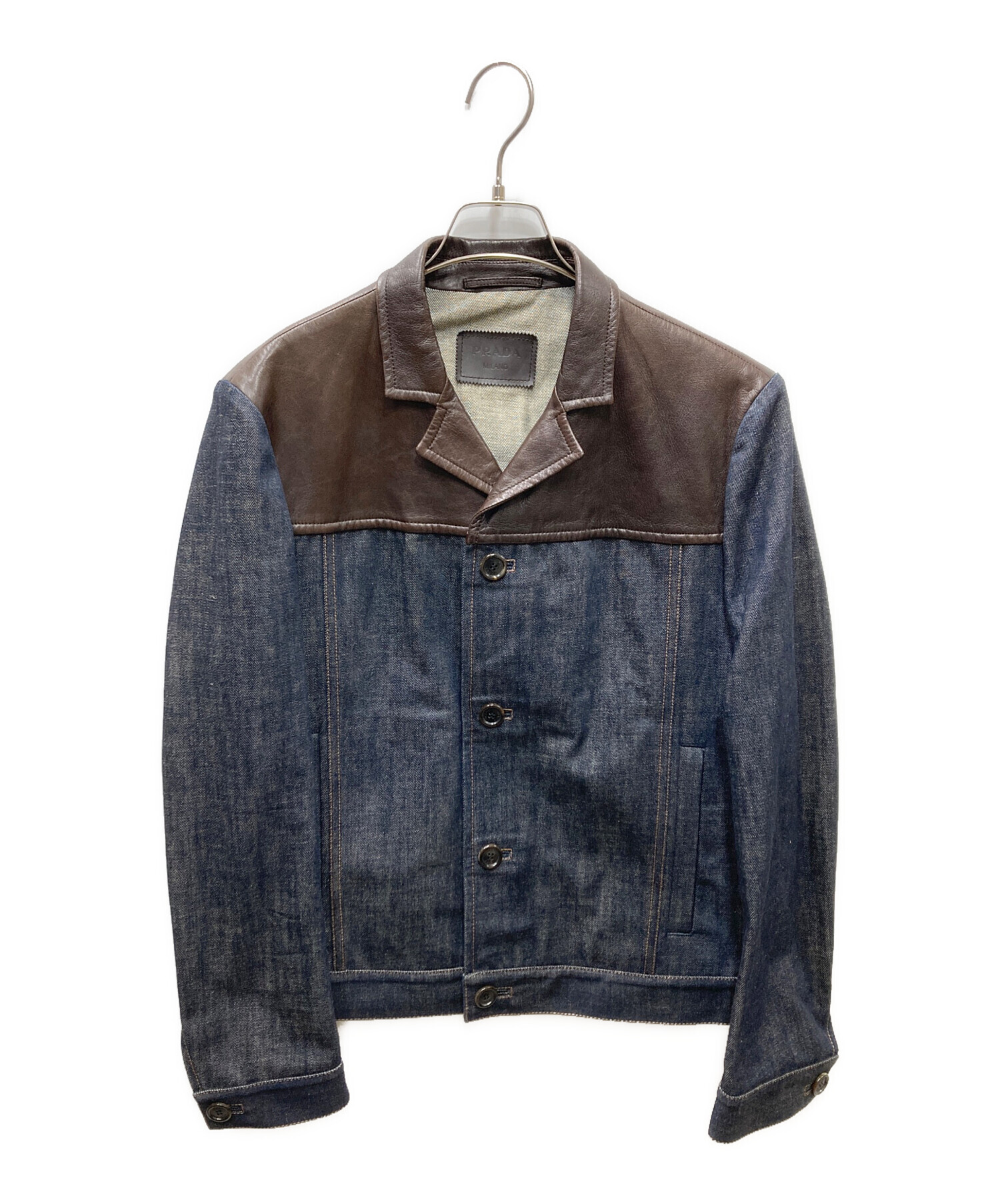 中古・古着通販】PRADA (プラダ) レザー切替デニムジャケット ブラウン