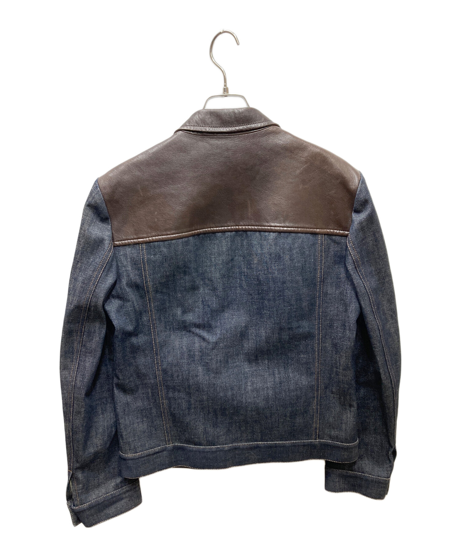 極美品■プラダ　レザー×デニム　異素材切り替え　ジャケット　ラムレザー　48 中古・古着通販】PRADA (プラダ) レザー切替デニムジャケット ブラウン