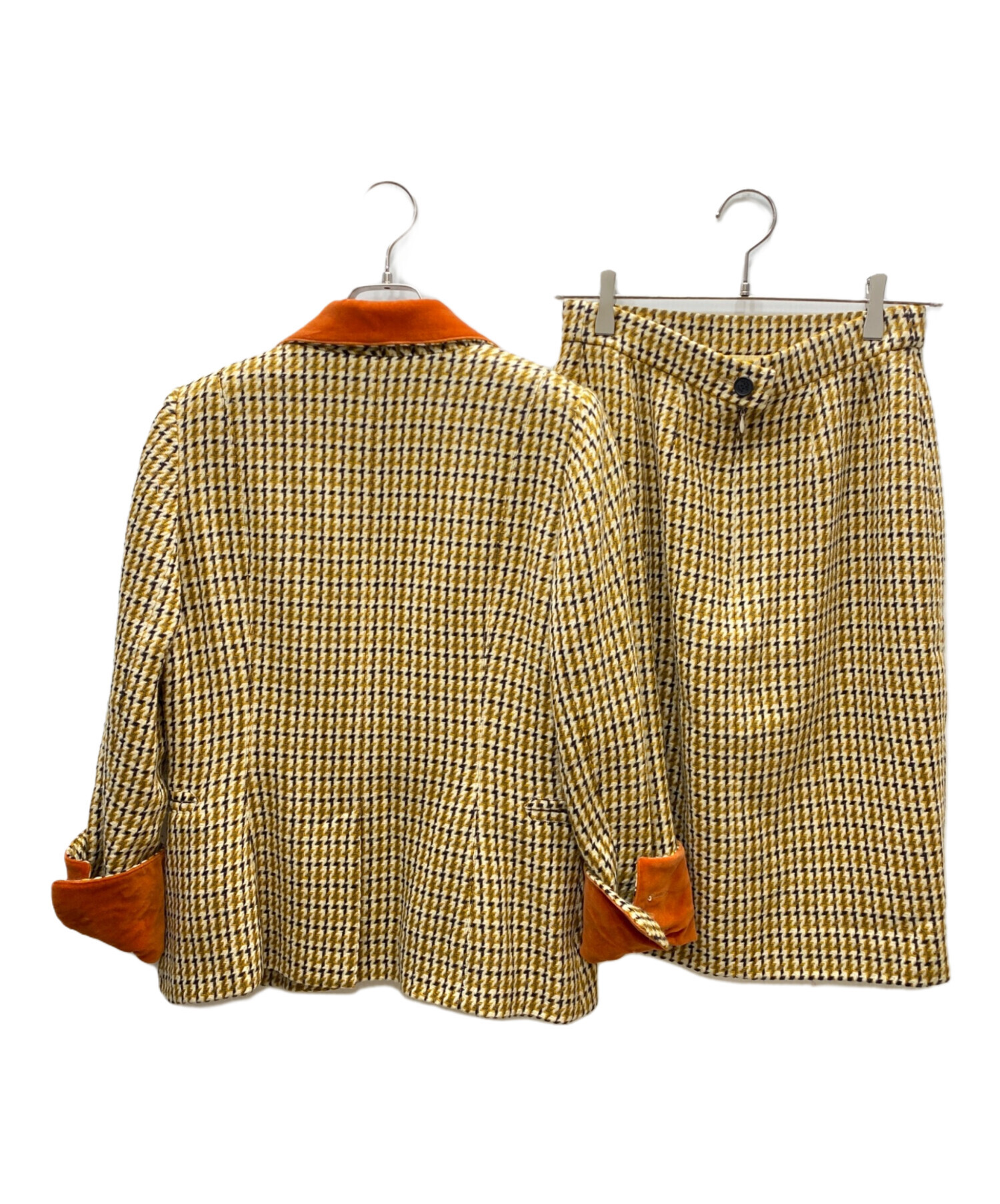 HERMES(エルメス) ジャケット イエロー×レッド×ブラウン チェック柄 中古・古着通販】HERMES (エルメス) カシミヤブレンド ウール