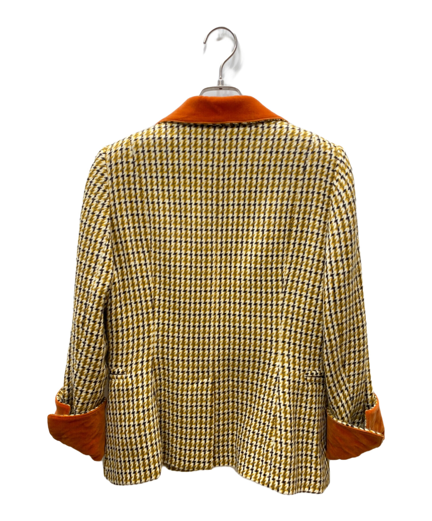 HERMES(エルメス) ジャケット イエロー×レッド×ブラウン チェック柄 中古・古着通販】HERMES (エルメス) カシミヤブレンド ウール