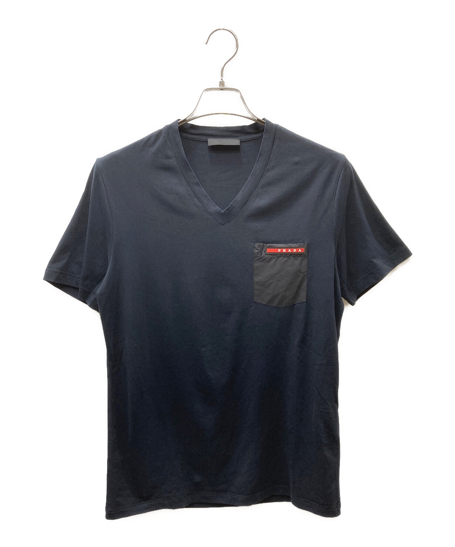 中古・古着通販】PRADA (プラダ) Vネック ポケット Tシャツ ネイビー
