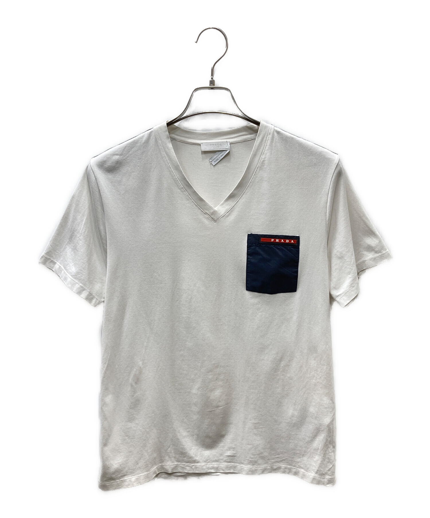 中古・古着通販】PRADA (プラダ) VネックポケットTシャツ ホワイト 