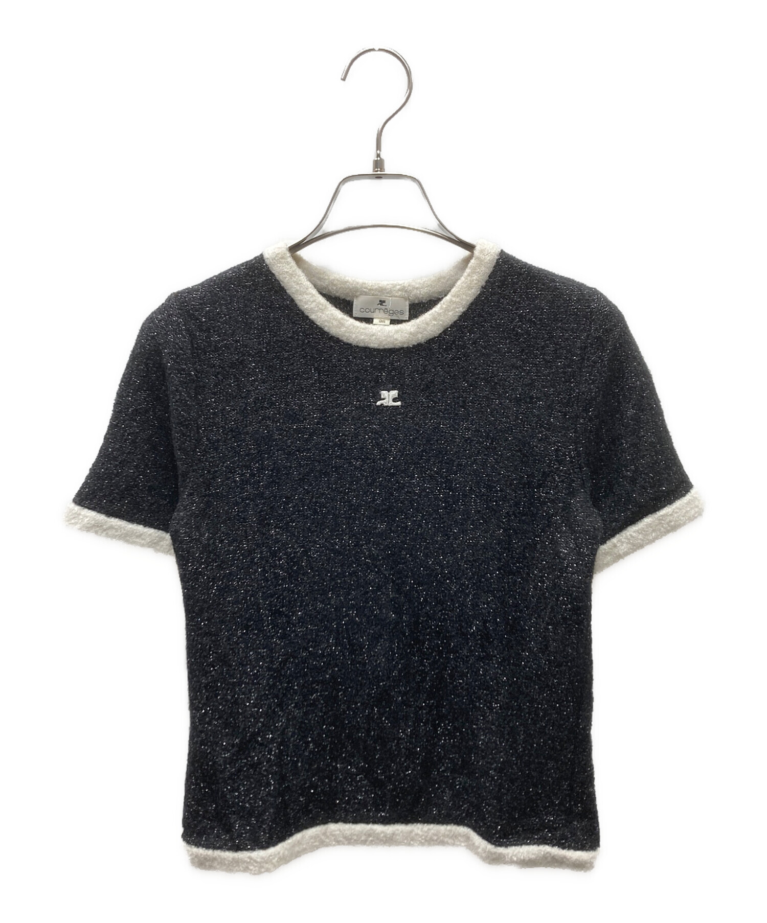 中古・古着通販】courreges (クレージュ) OLD ロゴ半袖ニット ブラック