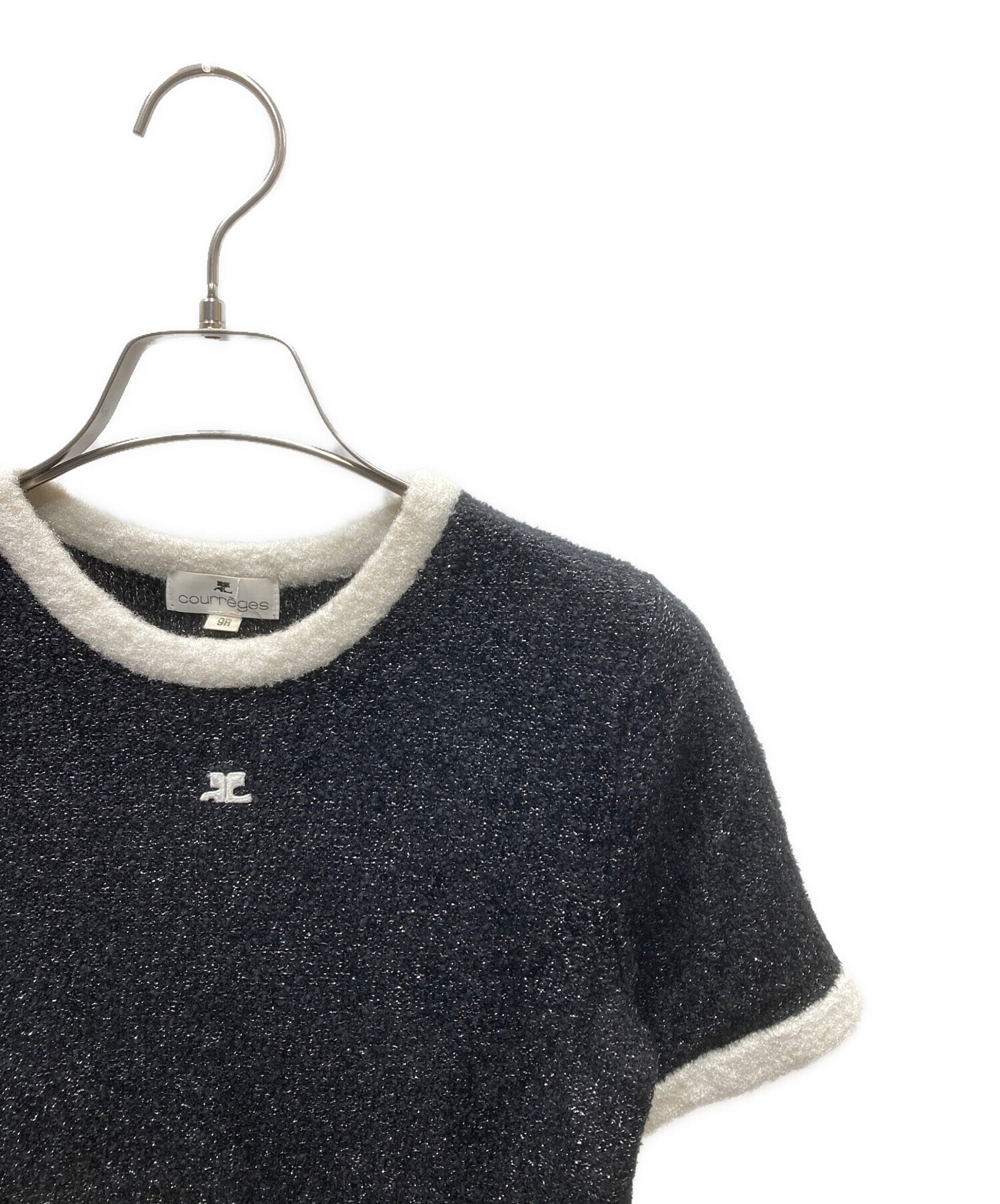 中古・古着通販】courreges (クレージュ) OLD ロゴ半袖ニット ブラック