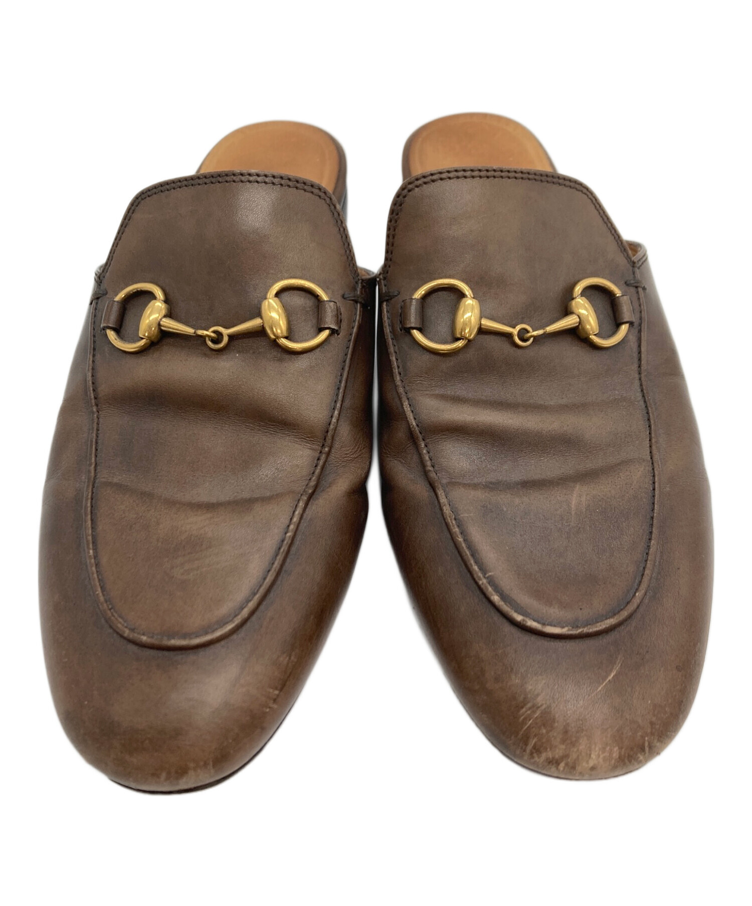 中古・古着通販】GUCCI (グッチ) ホースビットレザーミュール ブラウン