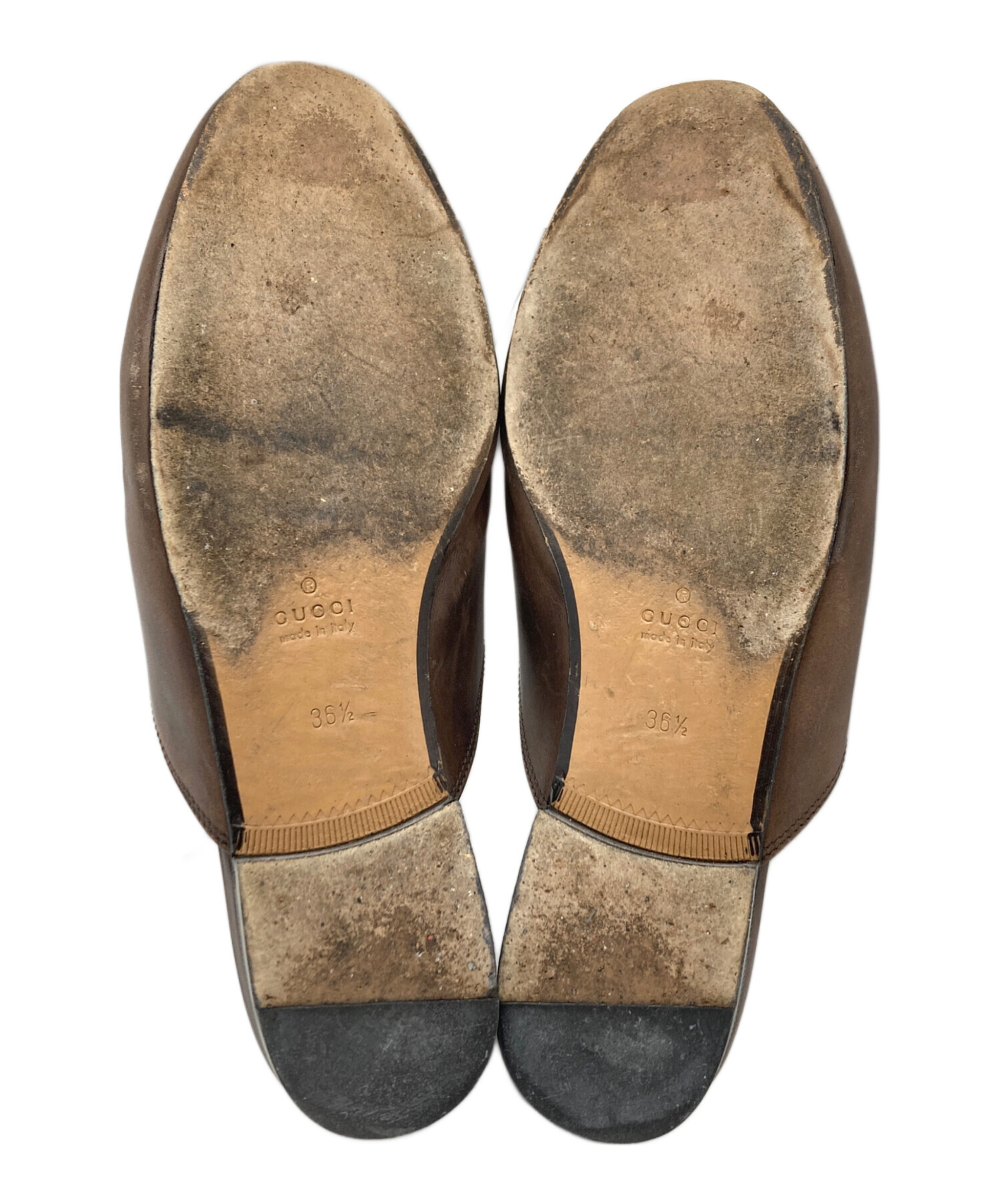 Gucci グッチ ホースビット パテントレザーオープントゥ ミュール 中古・古着通販】GUCCI (グッチ) ホースビットレザーミュール ブラウン