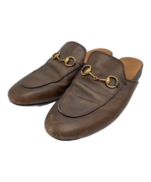 GUCCI ブラウンレザー ミュール 中古・古着通販】GUCCI (グッチ) ホースビットレザーミュール ブラウン