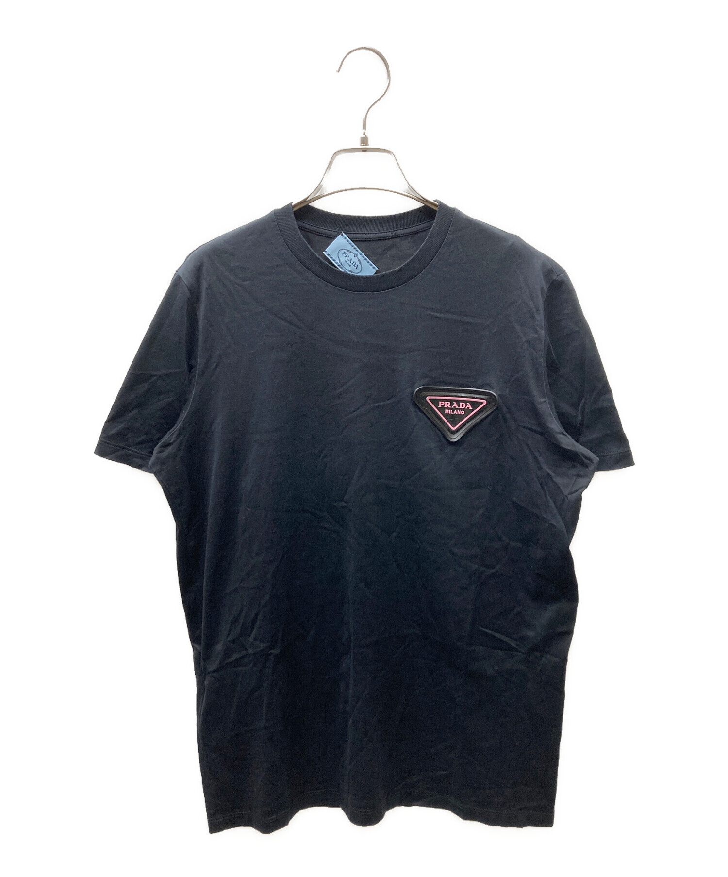 希少デザイン・美品 プラダ☆PRADA ラバーロゴ Tシャツ ダークグレー 中古・古着通販】PRADA (プラダ) ラバーロゴ Tシャツ ブラック サイズ