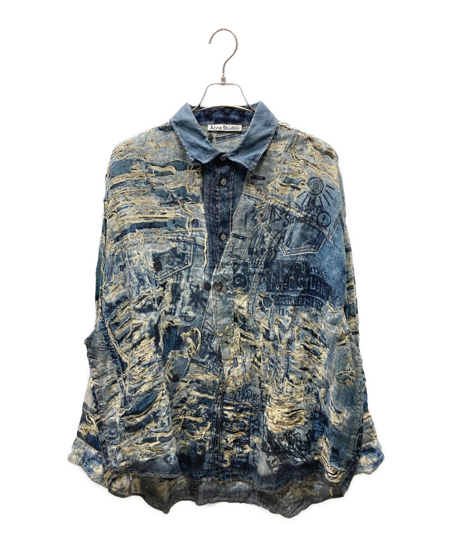 Acne Studios アクネストゥディオズ SILVIO TECH SHIRT 比翼フロント レーヨンシャツ 44 Dark Navy 長袖 トップス【中古】【Acne Studios】 中古・古着通販】ACNE STUDIOS (アクネ ストゥディオズ) PRINTED