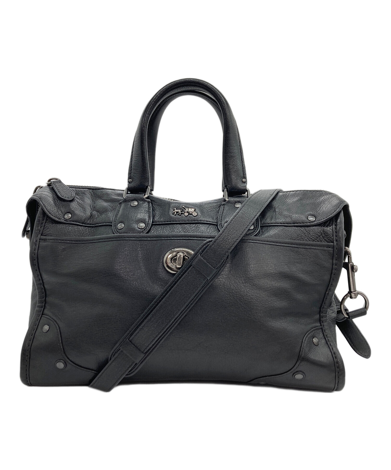 中古・古着通販】COACH (コーチ) 2WAY レザー ボストンバッグ ブラック