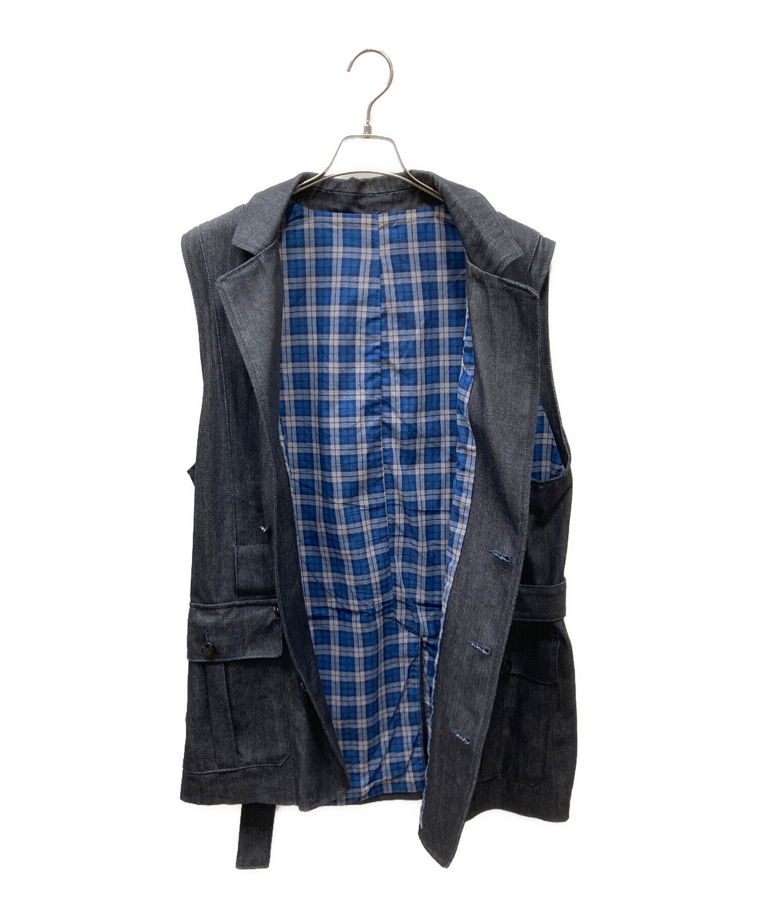 花*山様 EVISU 襟付きデニムベスト サイズ42 中古・古着通販】EVISU (エヴィス) マリンボタン デニムベスト