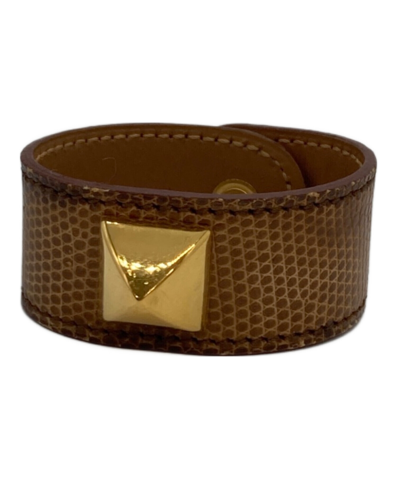 エルメス メドール ブレスレット バングル ブラウン ゴールド HERMES 中古・古着通販】HERMES (エルメス) メドール レザー ブレスレット