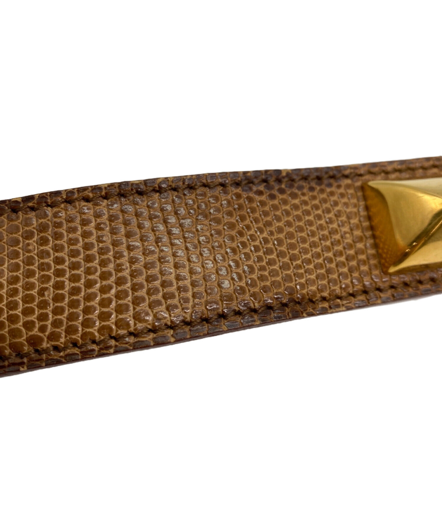 エルメス メドール ブレスレット バングル ブラウン ゴールド HERMES 中古・古着通販】HERMES (エルメス) メドール レザー ブレスレット