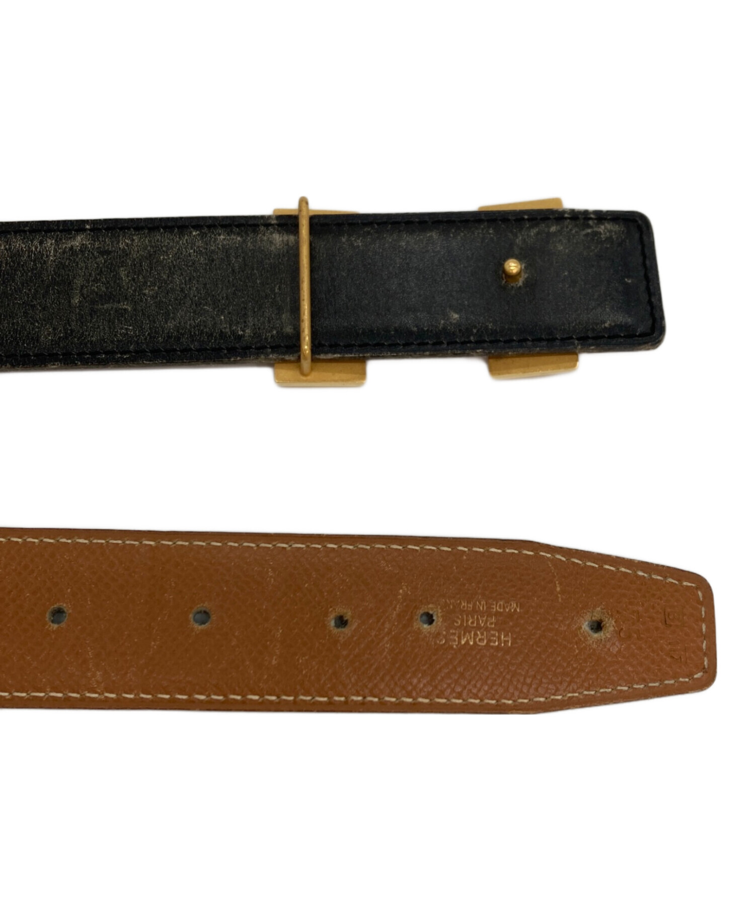 HERMES エルメス レザー×トアルアッシュ ベルトのみ こげ茶 ブラウン 中古・古着通販】HERMES (エルメス) Hコンスタンス レザーベルト