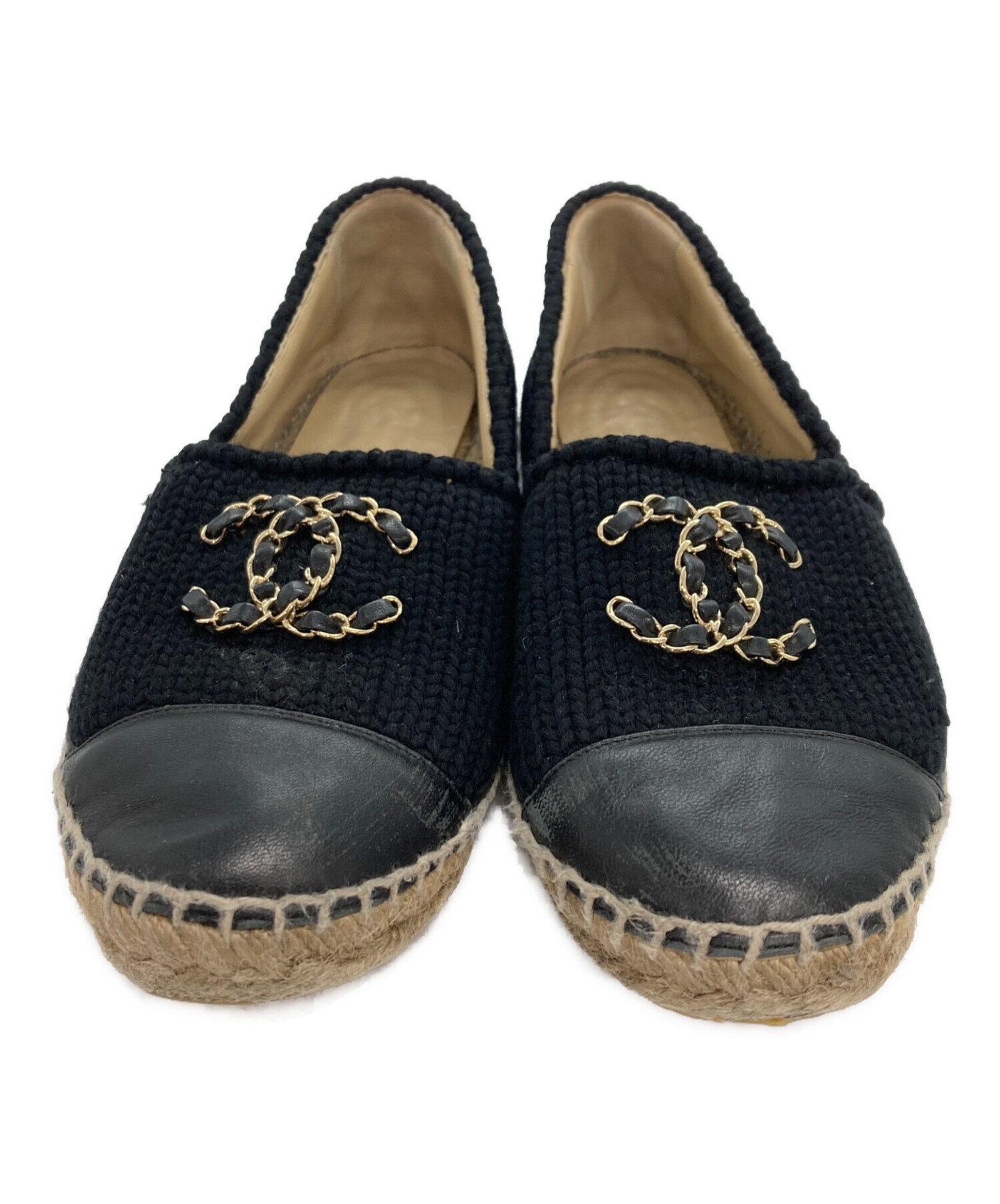 CHANEL☆新品パールエスパドリーユ 36ブラック 中古・古着通販】CHANEL (シャネル) チェーンロゴ エスパドリーユ