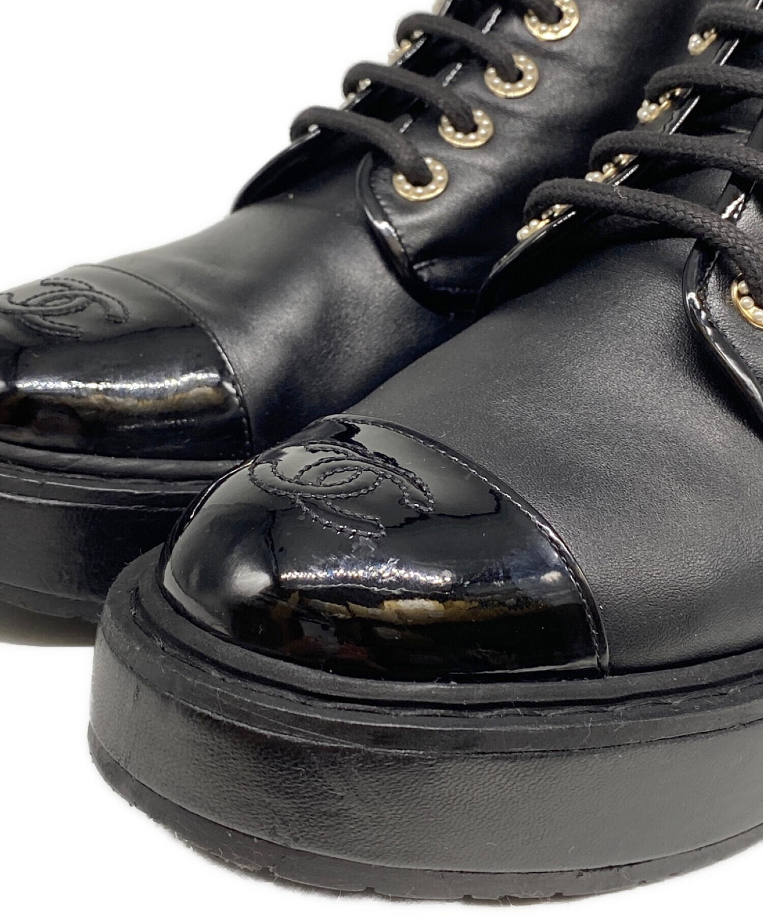 シャネル　レースアップシューズ　38 24cm CHANELレースアップシューズ