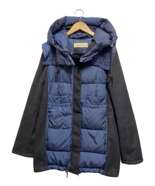 MARNI フード付きコート ネイビー アウター ウールコットン トレンチ