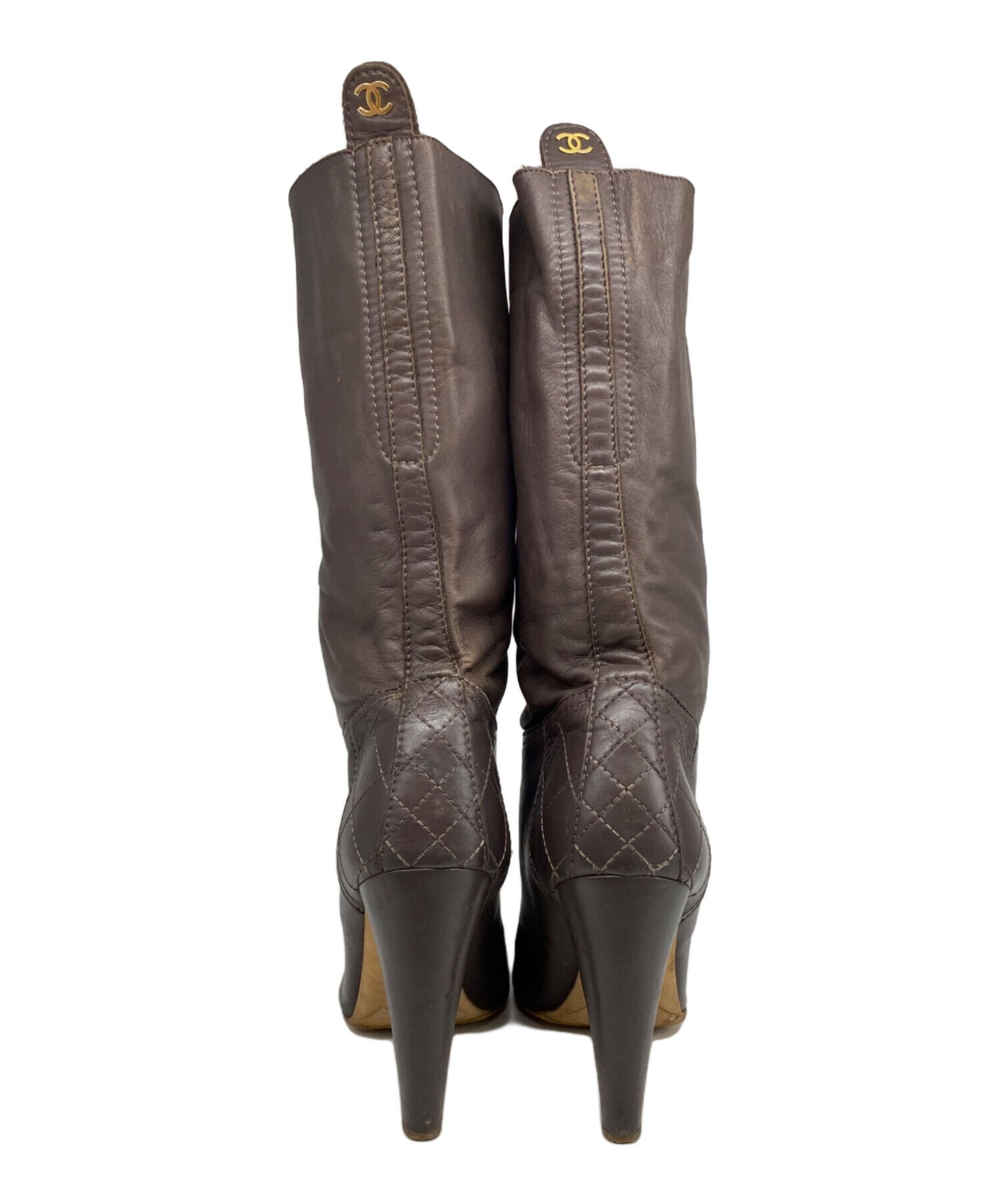 美品　シャネル　ブーツ　ミドル丈　ブラウン　正規品 中古・古着通販】CHANEL (シャネル) ココマークヒールブーツ ブラウン