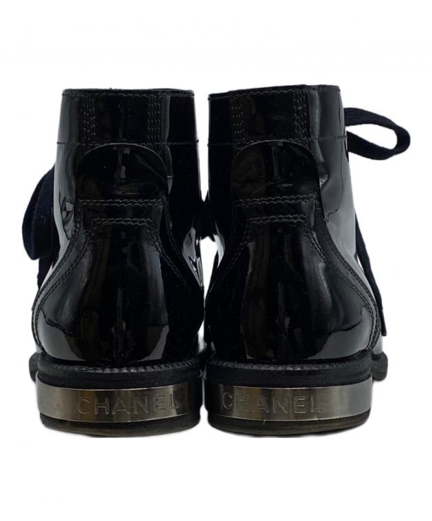 中古・古着通販】CHANEL (シャネル) エナメルショートブーツ ブラック