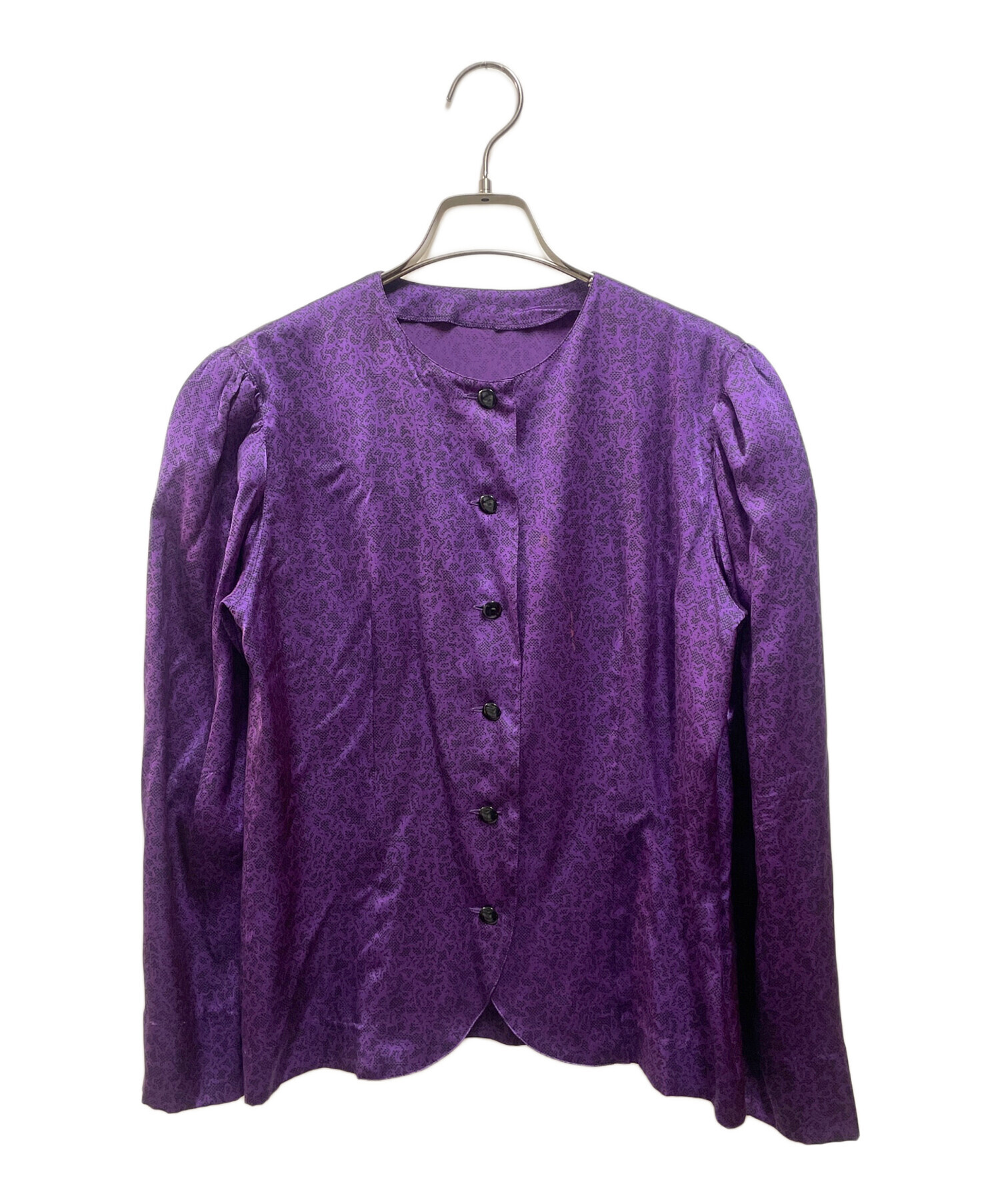 美品 クリスチャンディオール 総柄 フリル シルク 長袖 ブラウス ブルー DIOR ディオール OBLIQUE SHIRTS オブリーク総柄長袖シルクシャツ