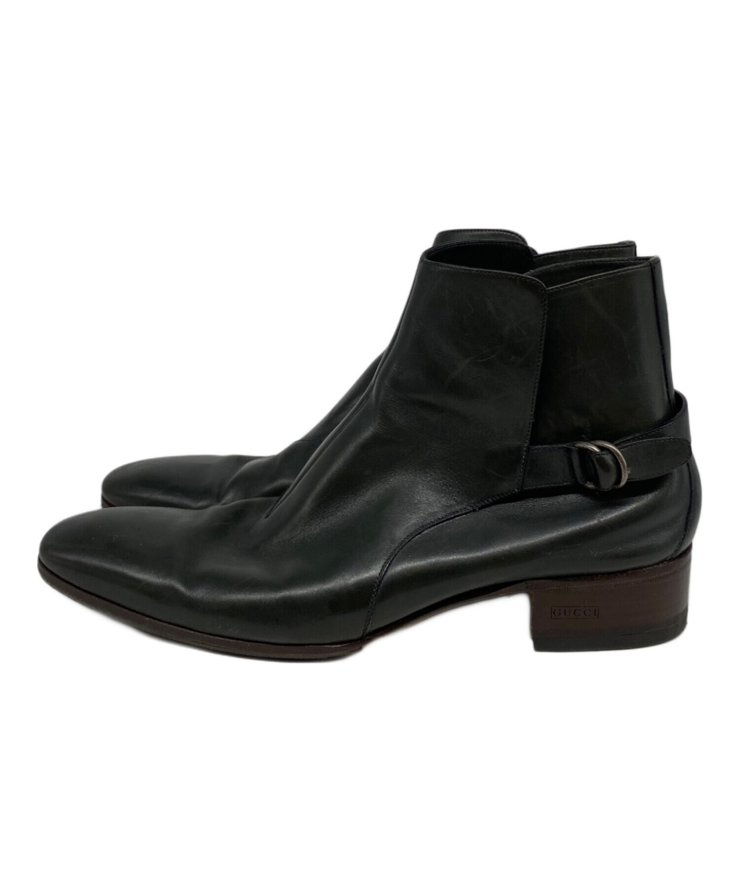 中古・古着通販】GUCCI (グッチ) ストラップレザーブーツ ブラック 